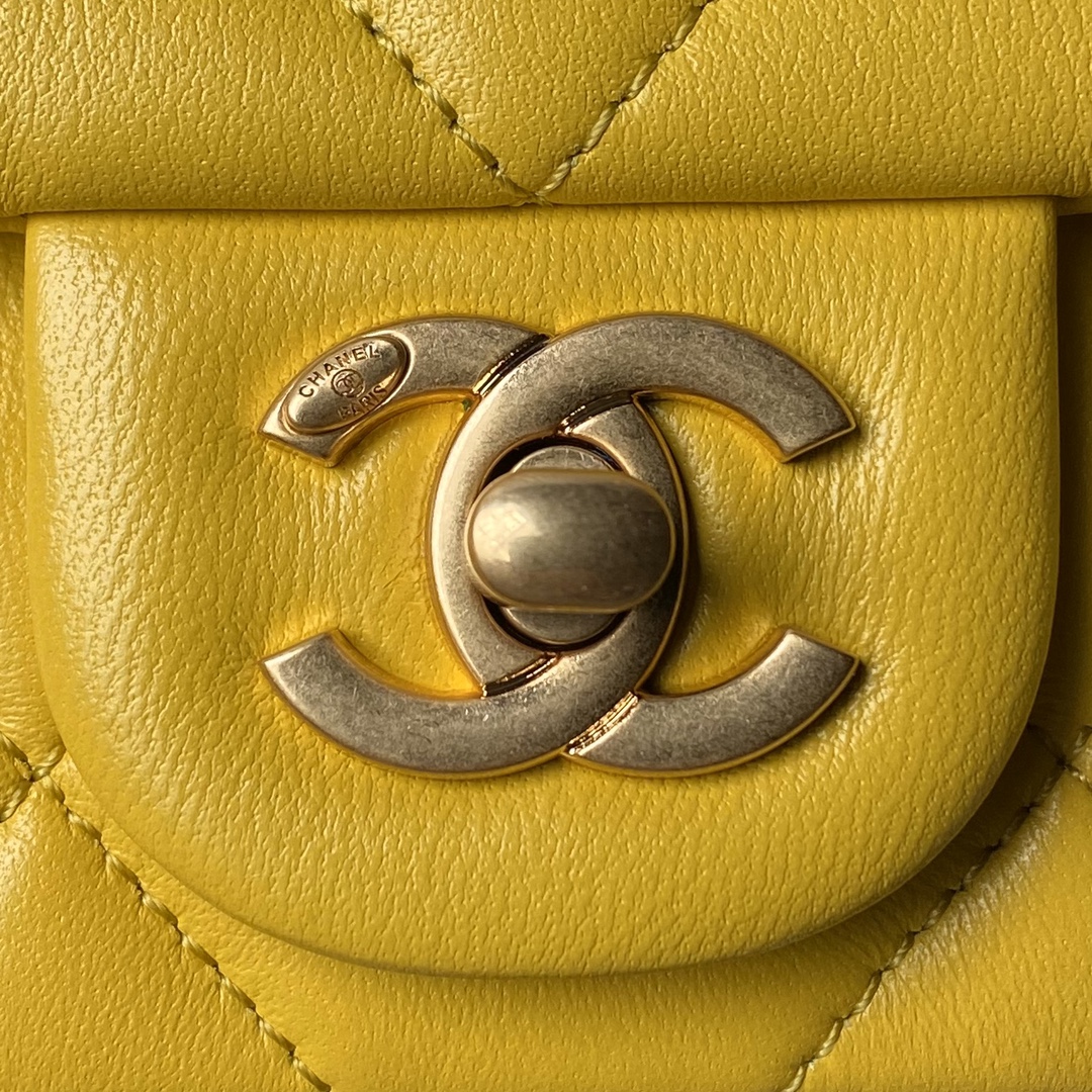 Bagsaaa Ch**el Small Flap Bag AS4861 Yellow - 13 × 20.5 × 6.5 cm