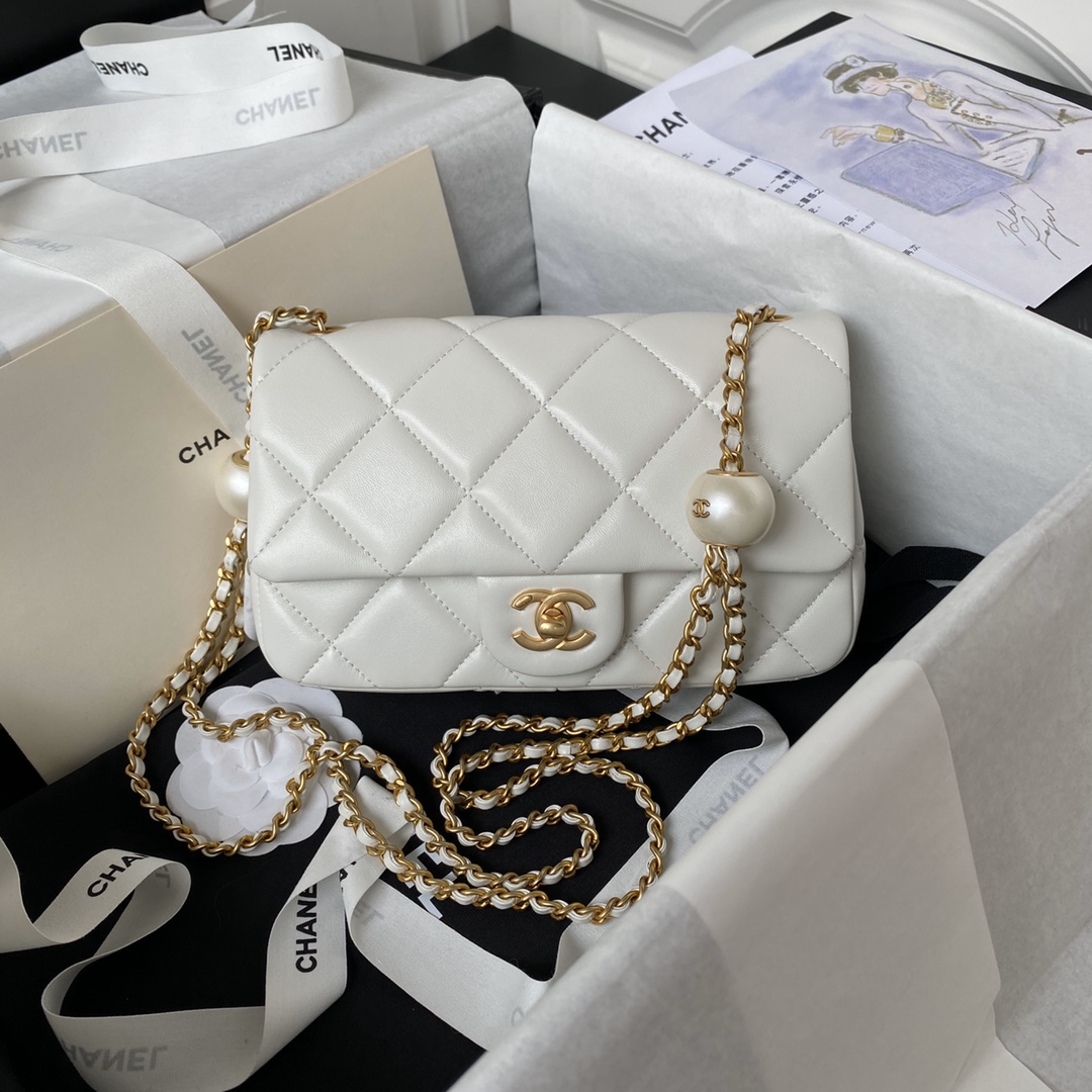 Bagsaaa Ch**el Small Flap Bag AS4861 White - 13 × 20.5 × 6.5 cm