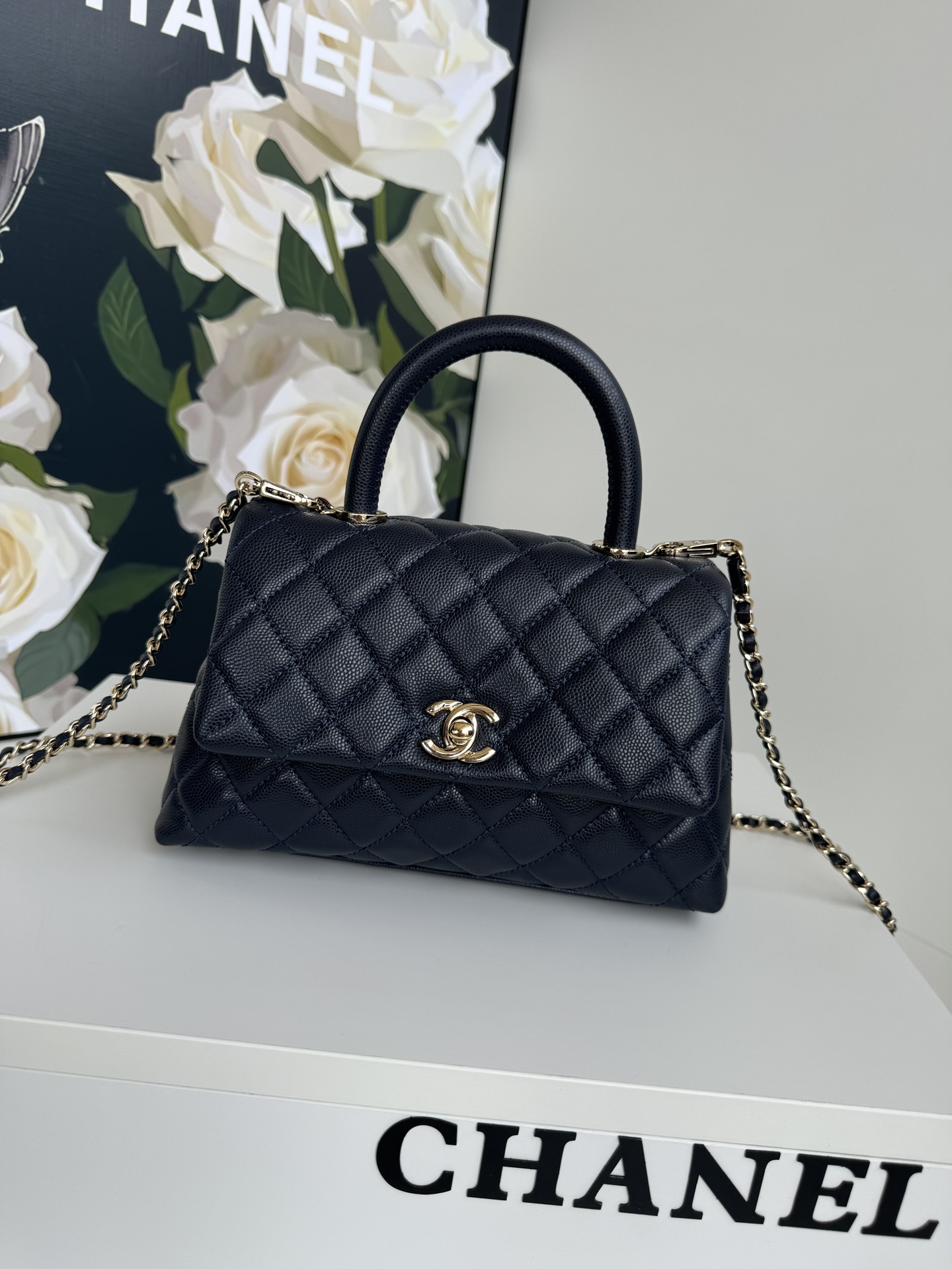 Bagsaaa Ch**el Coco Flap Bag With Top Handle A92990 Black - 14 × 24 × 10 cm
