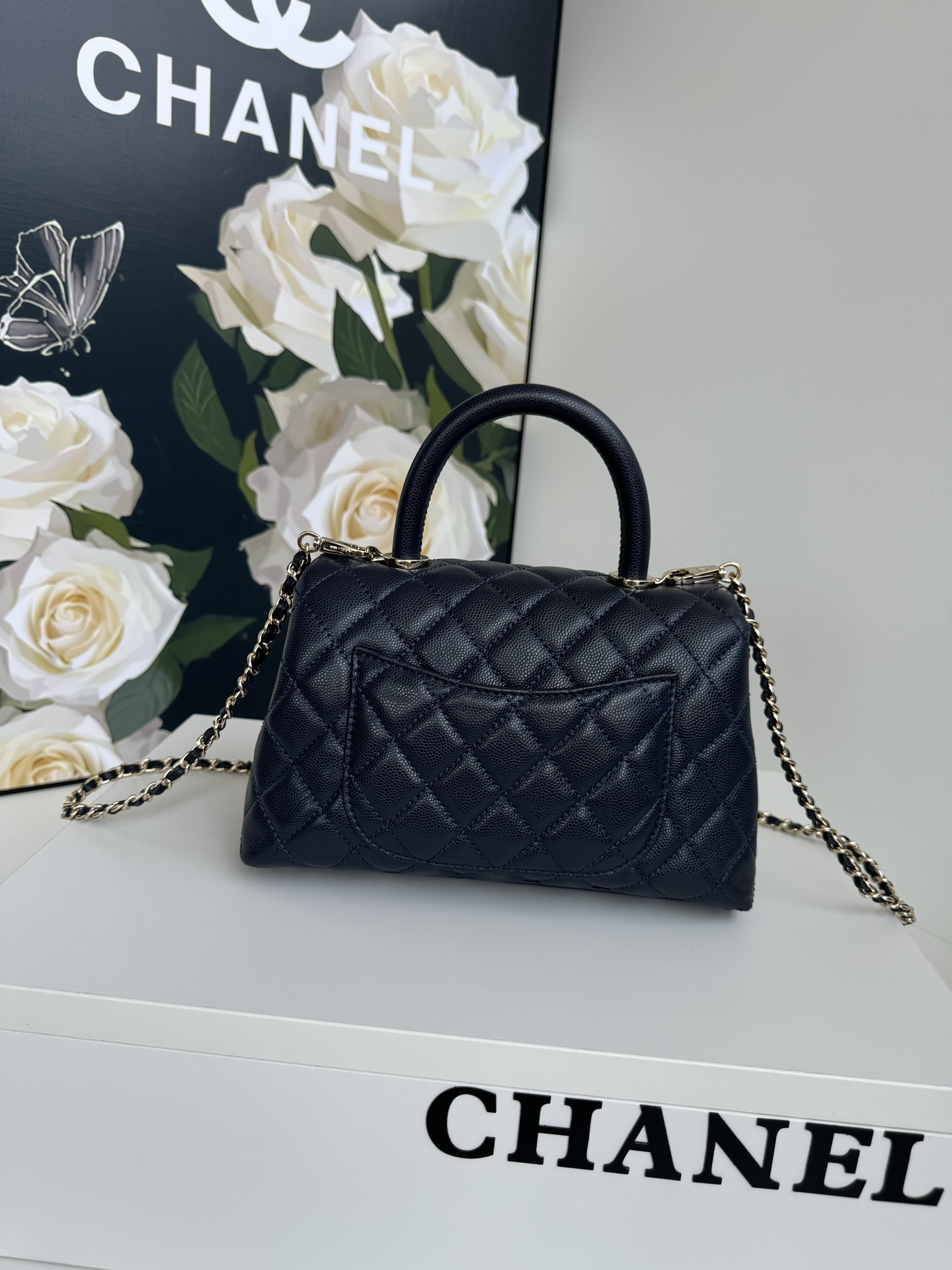 Bagsaaa Ch**el Coco Flap Bag With Top Handle A92990 Black - 14 × 24 × 10 cm