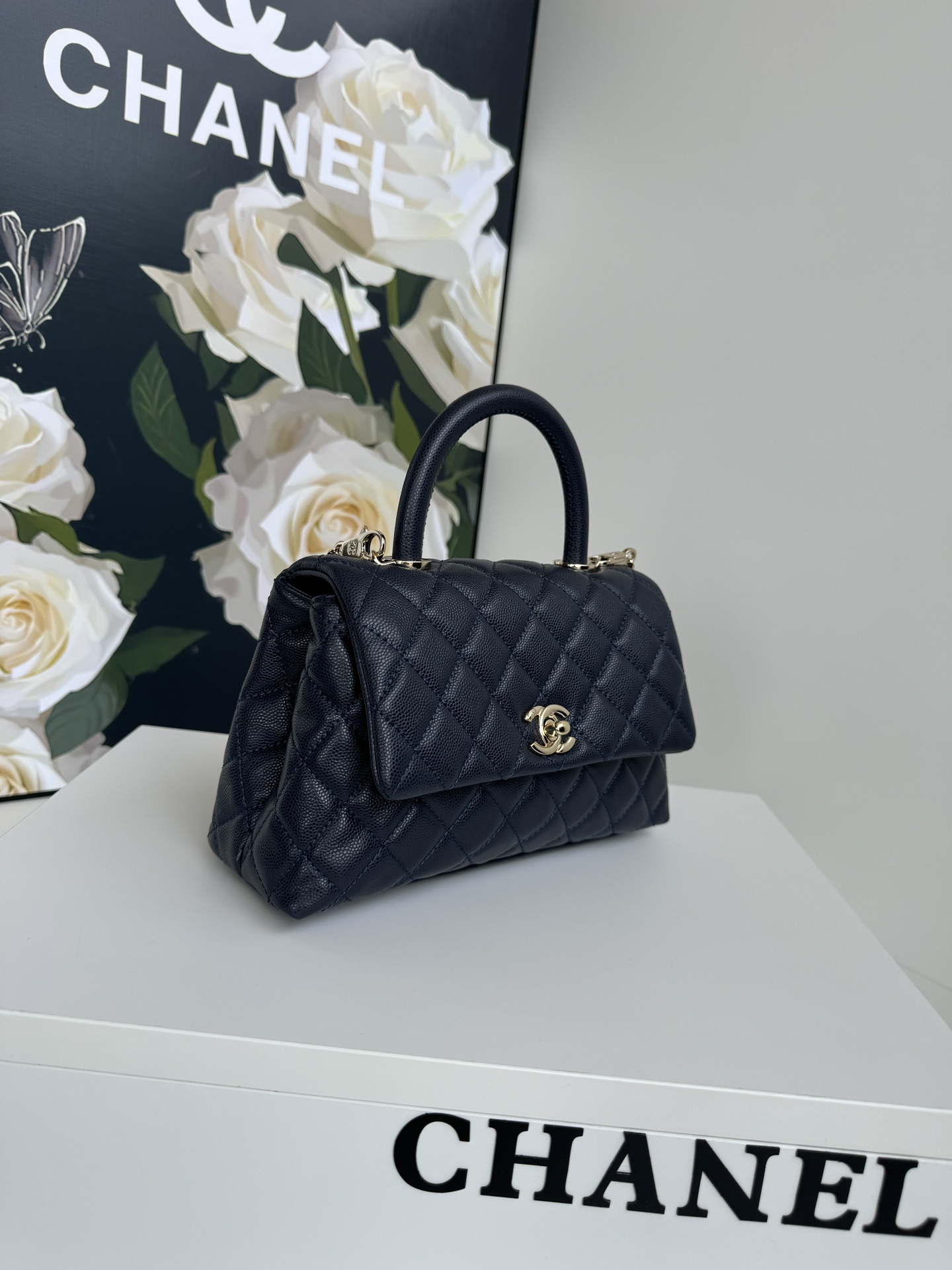 Bagsaaa Ch**el Coco Flap Bag With Top Handle A92990 Black - 14 × 24 × 10 cm