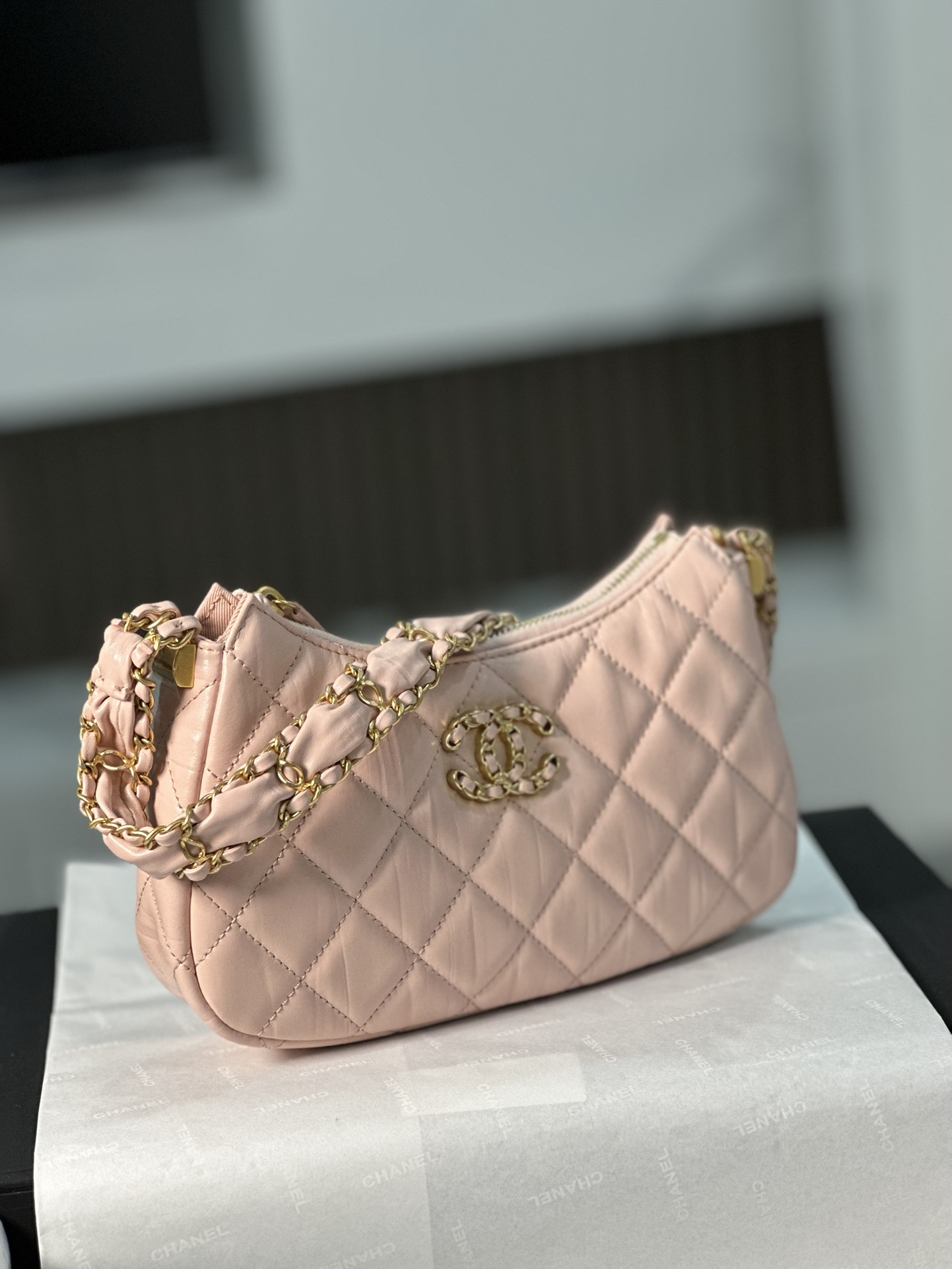 Bagsaaa Ch**el Hobo Bag AP3647 Pink - 20*13*4.5cm
