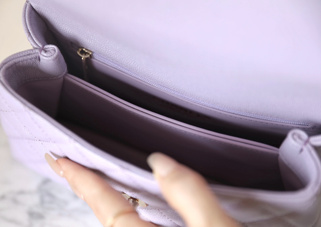 Bagsaaa Ch**el Coco Flap Bag With Top Handle Light Purple - 14 × 24 × 10 cm