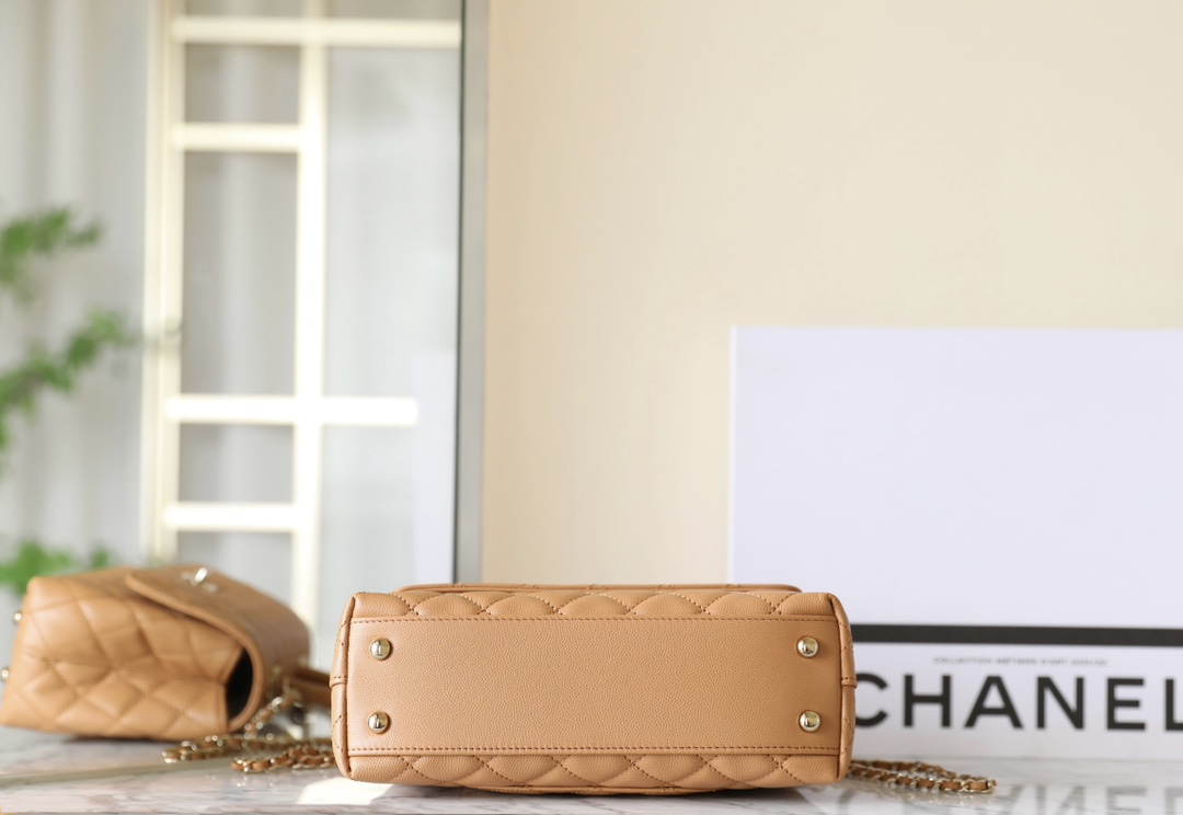 Bagsaaa Ch**el Coco Flap Bag With Top Handle Beige - 14 × 24 × 10 cm