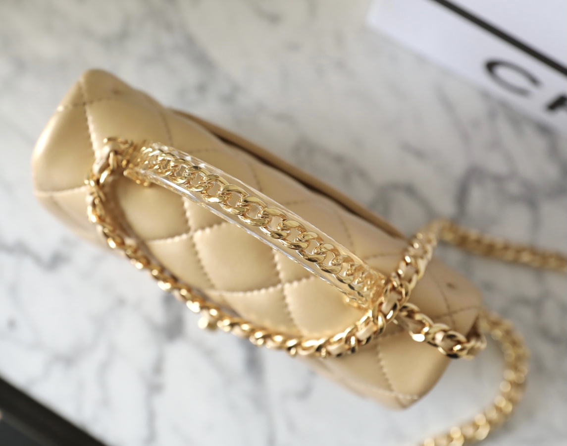 Bagsaaa Ch**el Mini Flap Bag With Top Handle AS4847 Beige - 12 × 19 × 6 cm