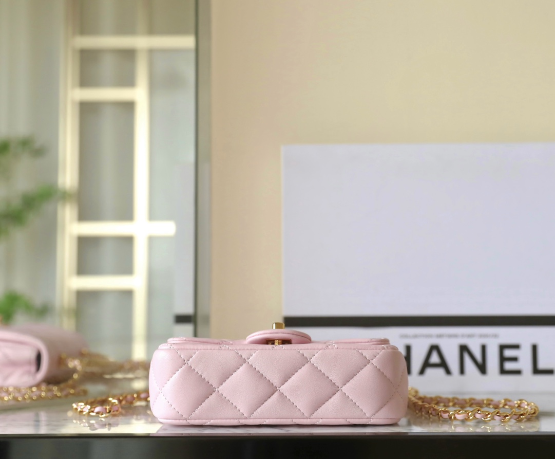 Bagsaaa Ch**el Mini Flap Bag With Top Handle AS4847 Pink - 12 × 19 × 6 cm