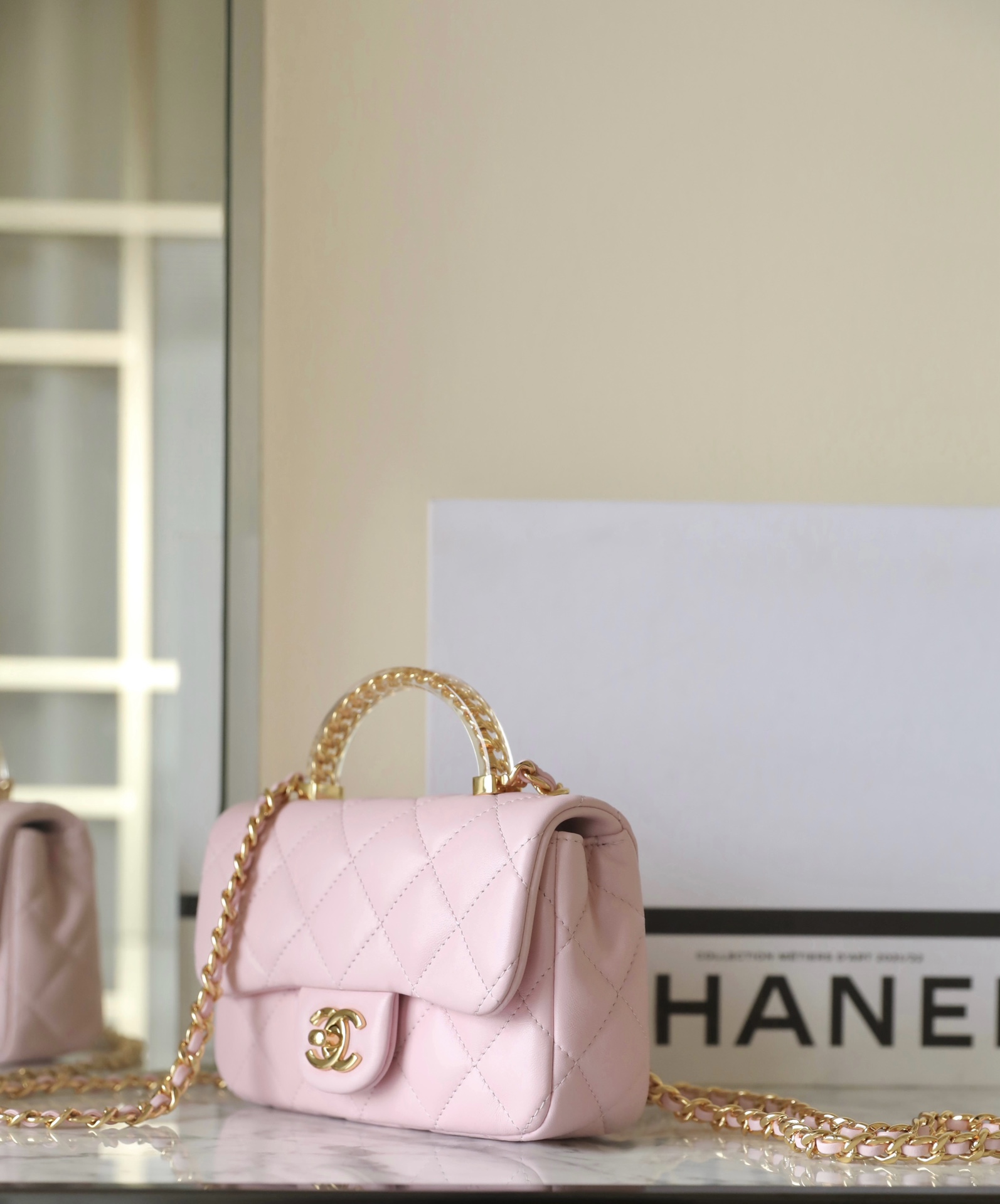 Bagsaaa Ch**el Mini Flap Bag With Top Handle AS4847 Pink - 12 × 19 × 6 cm