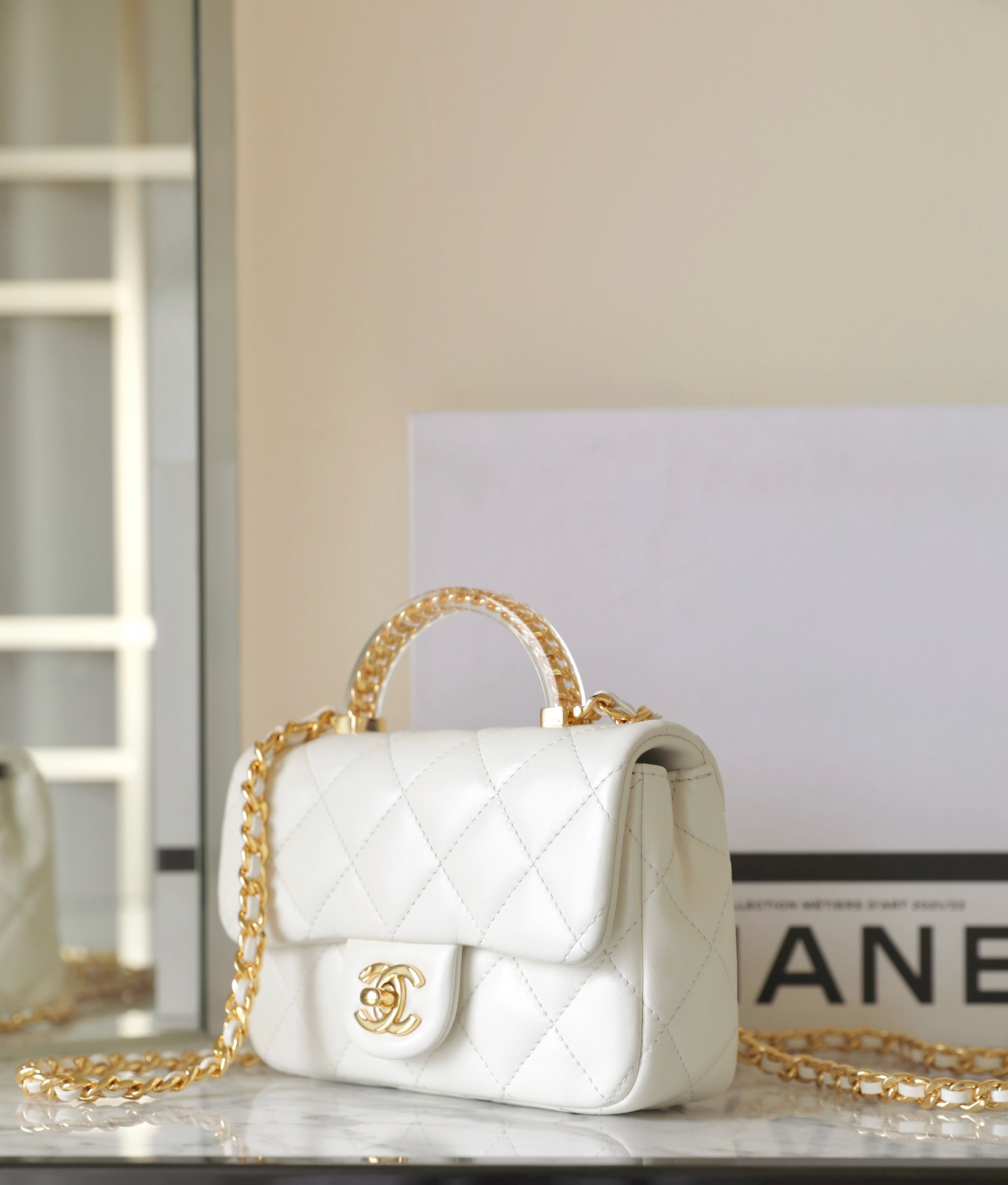 Bagsaaa Ch**el Mini Flap Bag With Top Handle AS4847 White - 12 × 19 × 6 cm