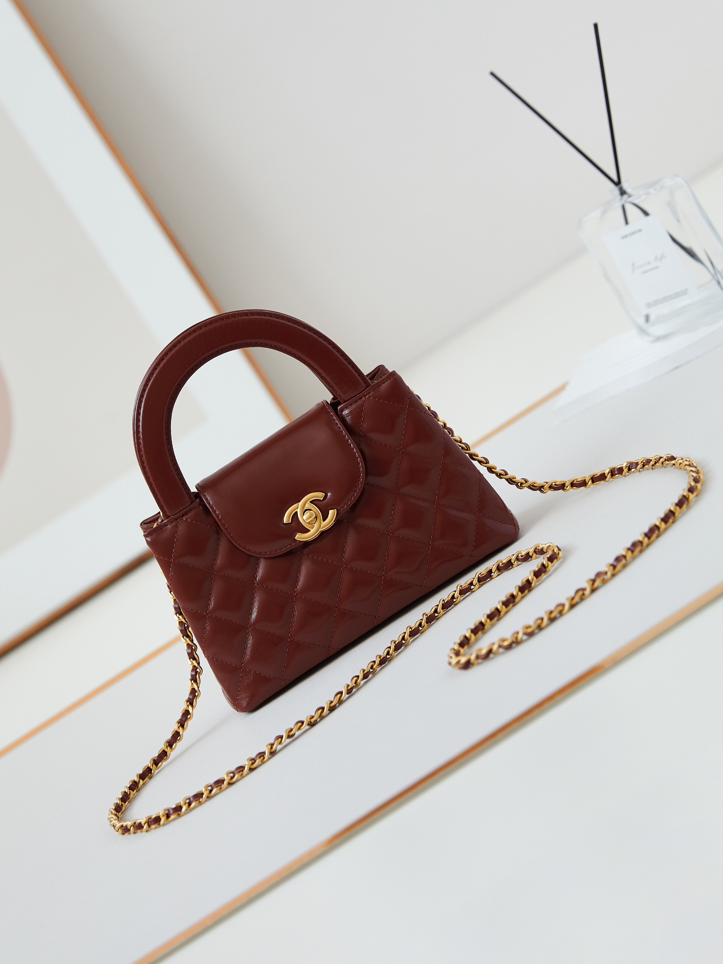 Bagsaaa Ch**el Kelly Mini Shopping Bag Brown - 19x13x7 cm