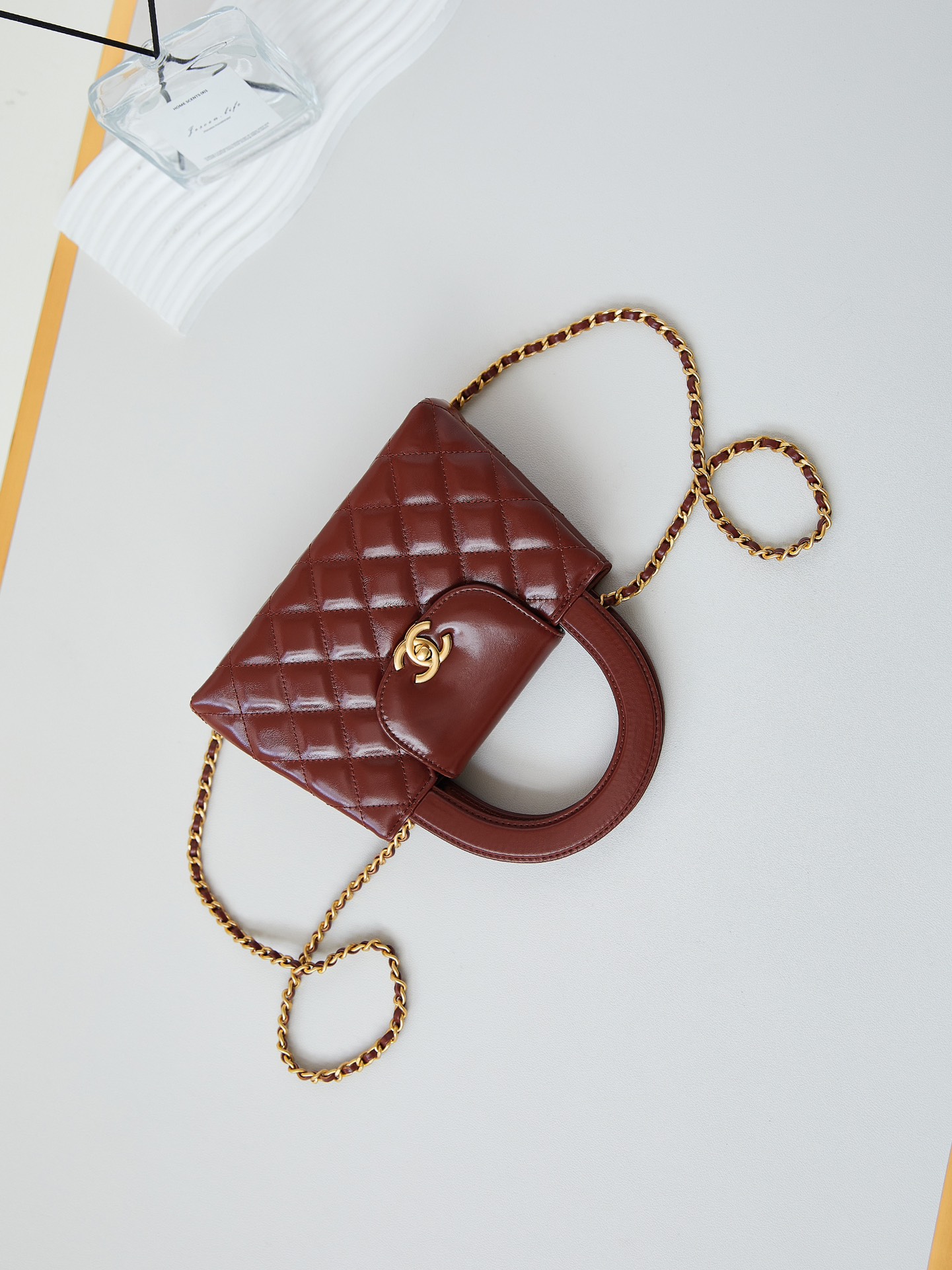 Bagsaaa Ch**el Kelly Mini Shopping Bag Brown - 19x13x7 cm