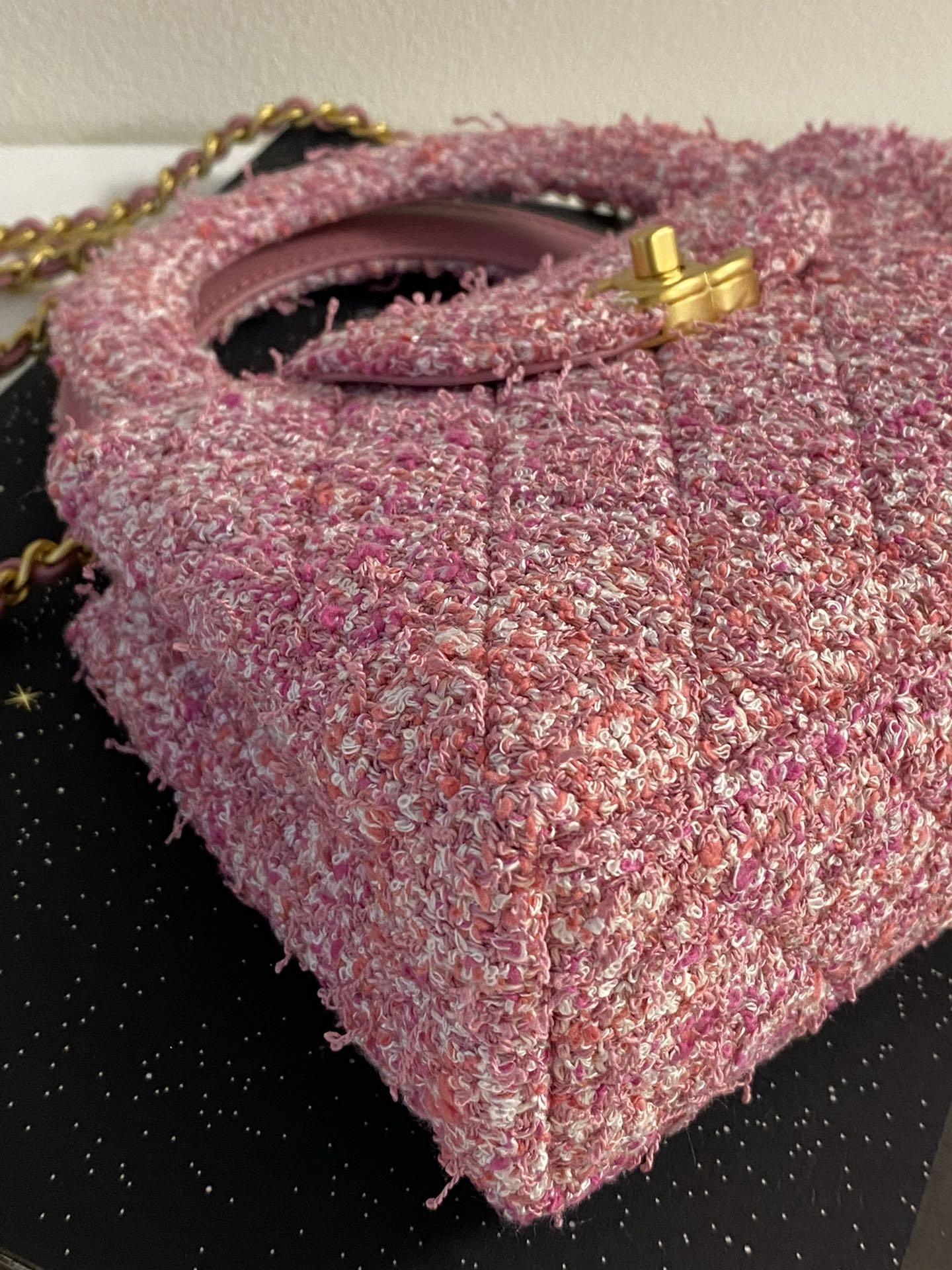 Bagsaaa Ch**el Kelly Mini Shopping Bag AS4416 Pink Tweed - 19x13x7 cm