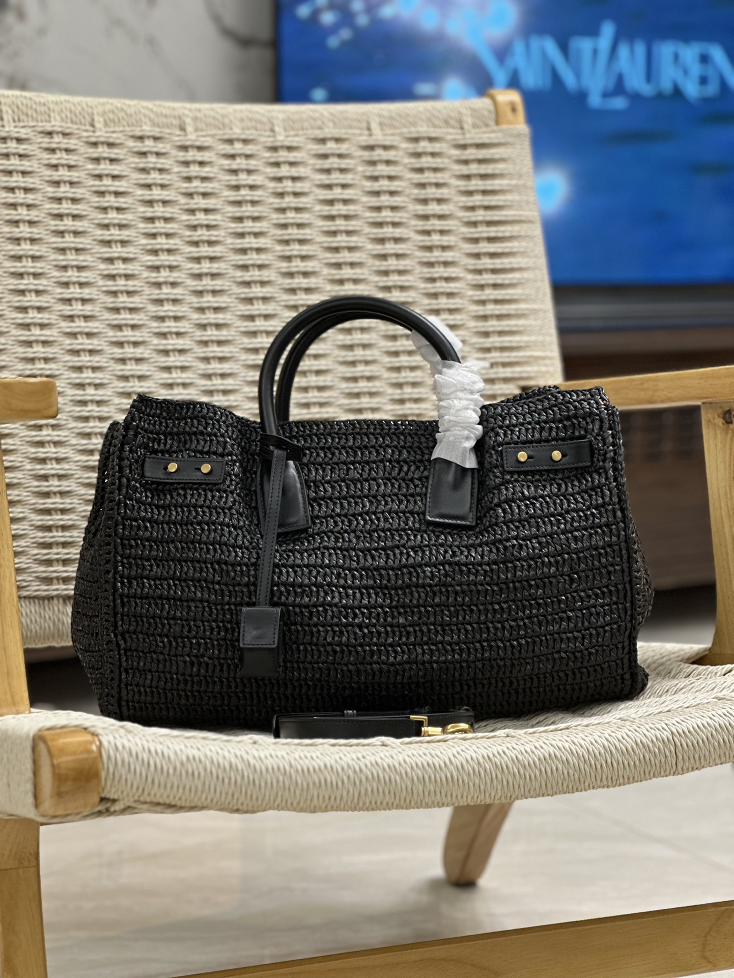 Bagsaaa Y51 Sac De Jour Medium S*pple In Raffia 751499 Black - 41 X 28 X 13 CM