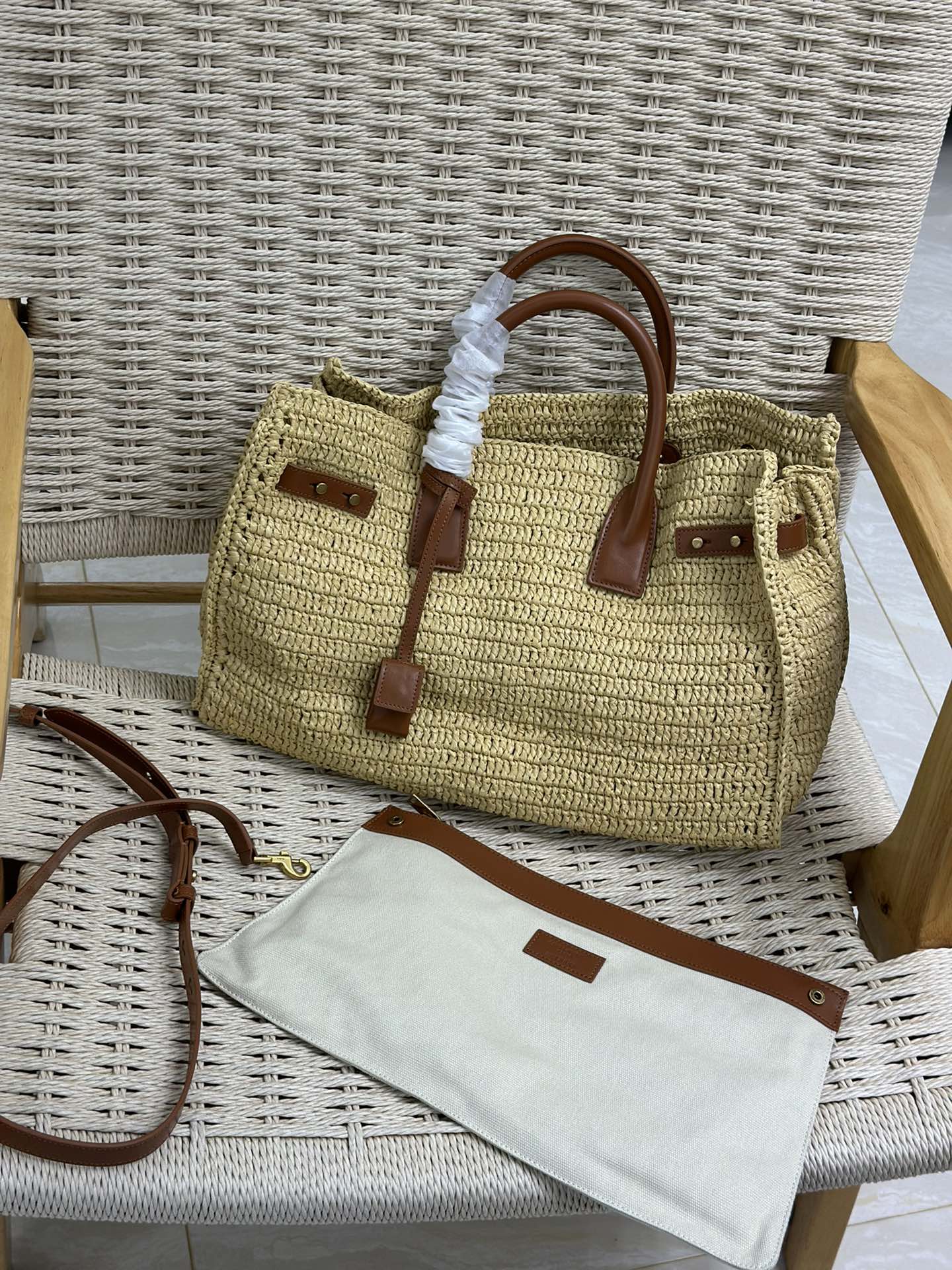 Bagsaaa Y51 Sac De Jour Medium S*pple In Raffia 751499 Natural And Brick - 41 X 28 X 13 CM