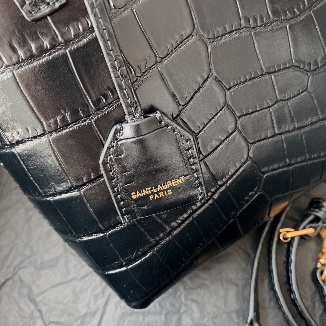 Bagsaaa Y51 Mini Toy Shopping Sa1nt Lau*nt In Crocodile-Embossed Leather 712367 Black - 18 X 17 X 8 CM