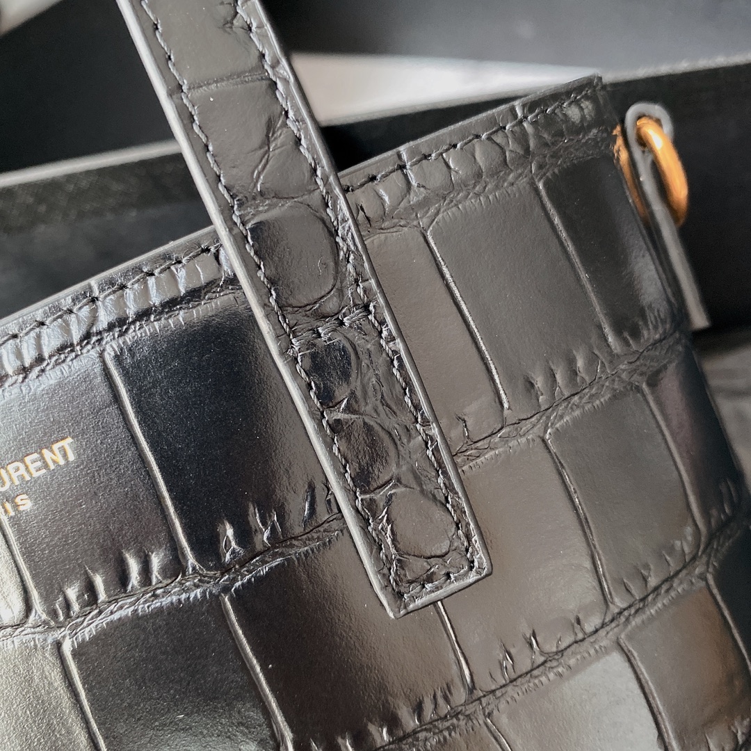 Bagsaaa Y51 Mini Toy Shopping Sa1nt Lau*nt In Crocodile-Embossed Leather 712367 Black - 18 X 17 X 8 CM