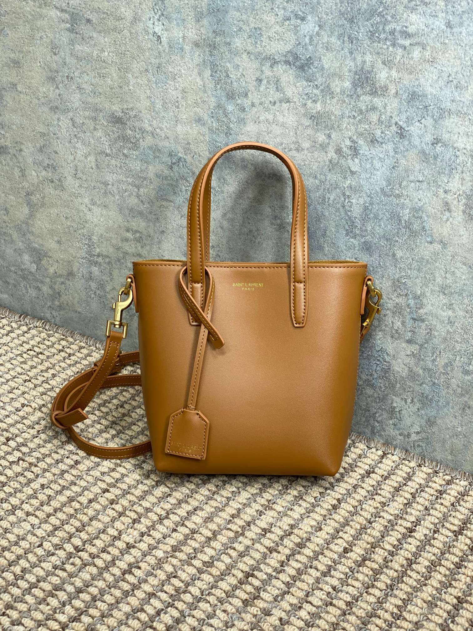 Bagsaaa Y51 Mini Toy Shopping Sa1nt Lau*nt In Box Leather 773995 Brown - 18 X 17 X 8 CM