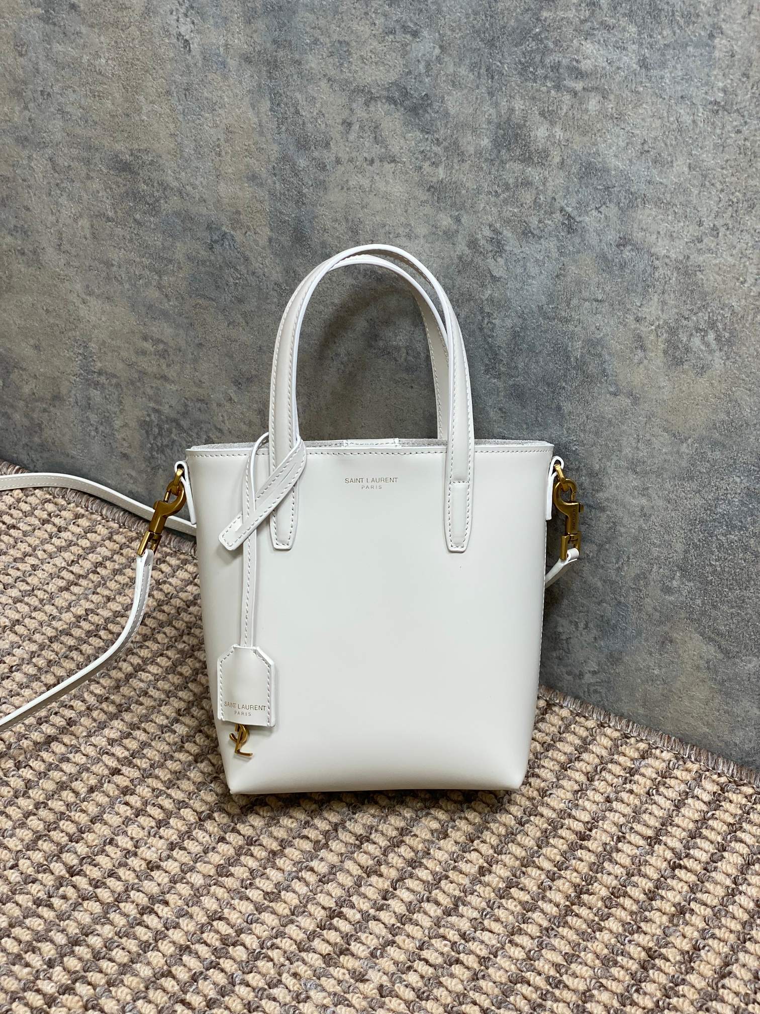 Bagsaaa Y51 Mini Toy Shopping Sa1nt Lau*nt In Box Leather 773995 White - 18 X 17 X 8 CM