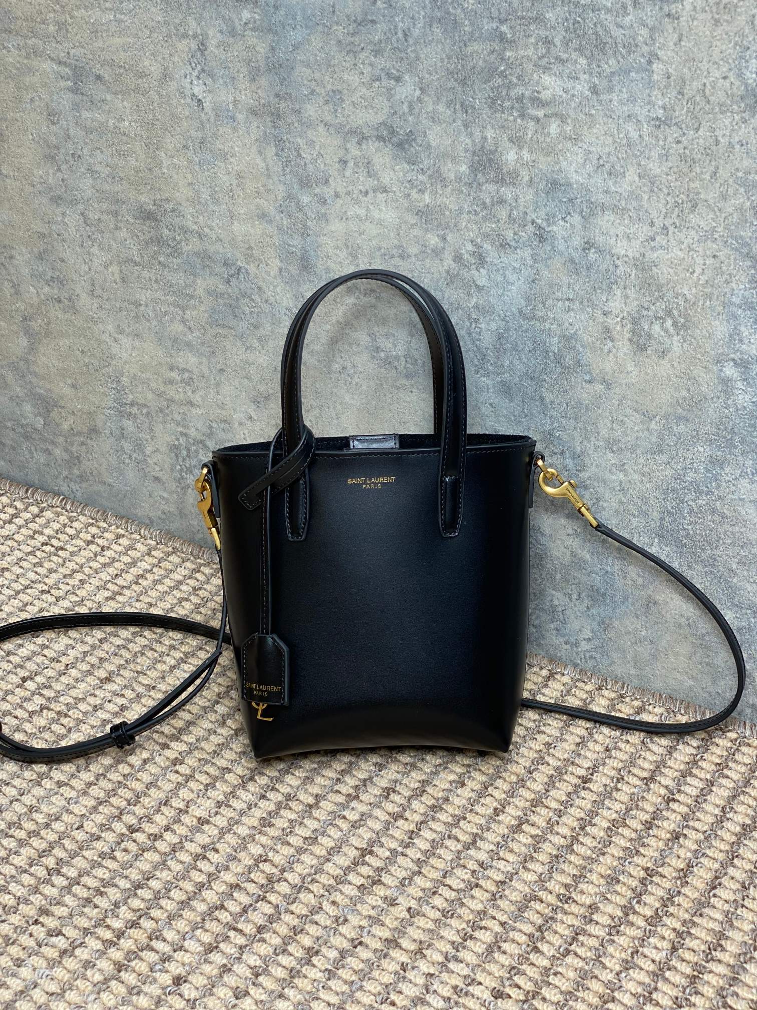 Bagsaaa Y51 Mini Toy Shopping Sa1nt Lau*nt In Box Leather 773995 Black - 18 X 17 X 8 CM