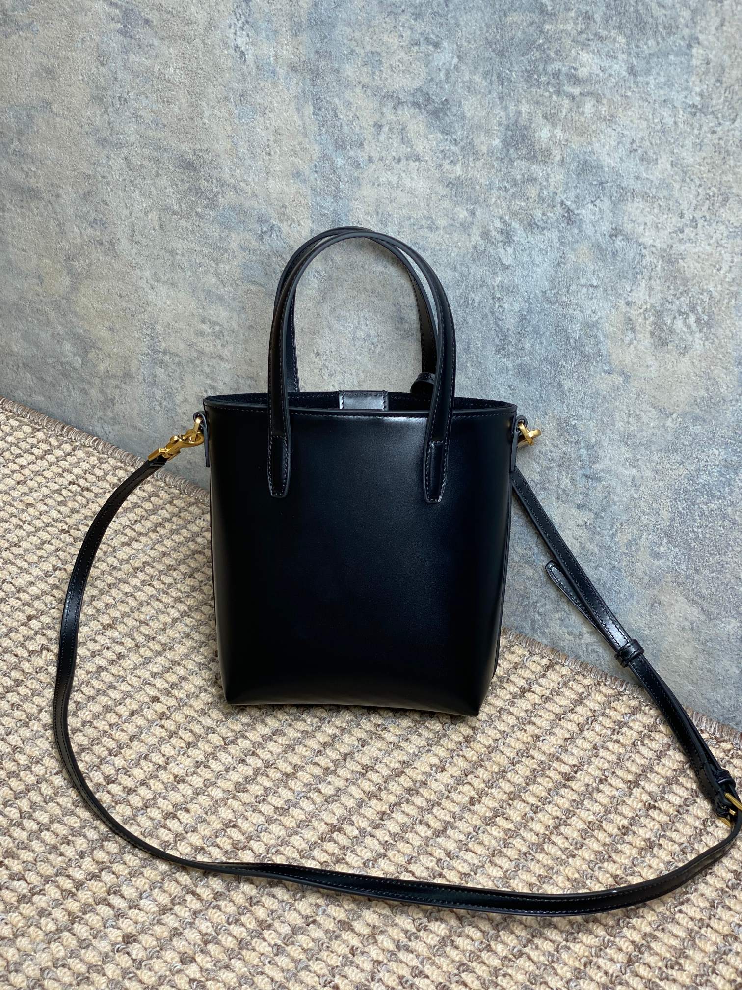 Bagsaaa Y51 Mini Toy Shopping Sa1nt Lau*nt In Box Leather 773995 Black - 18 X 17 X 8 CM