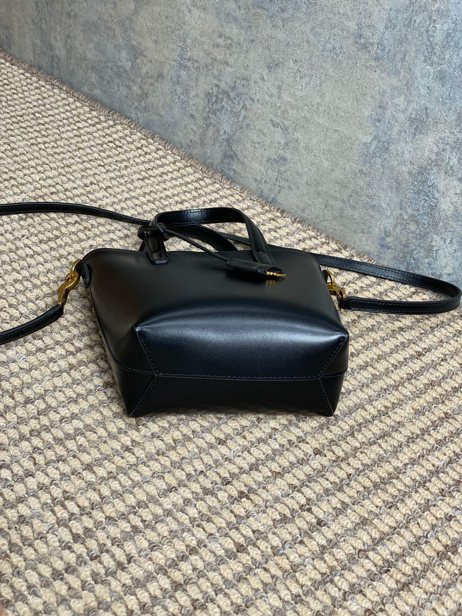 Bagsaaa Y51 Mini Toy Shopping Sa1nt Lau*nt In Box Leather 773995 Black - 18 X 17 X 8 CM