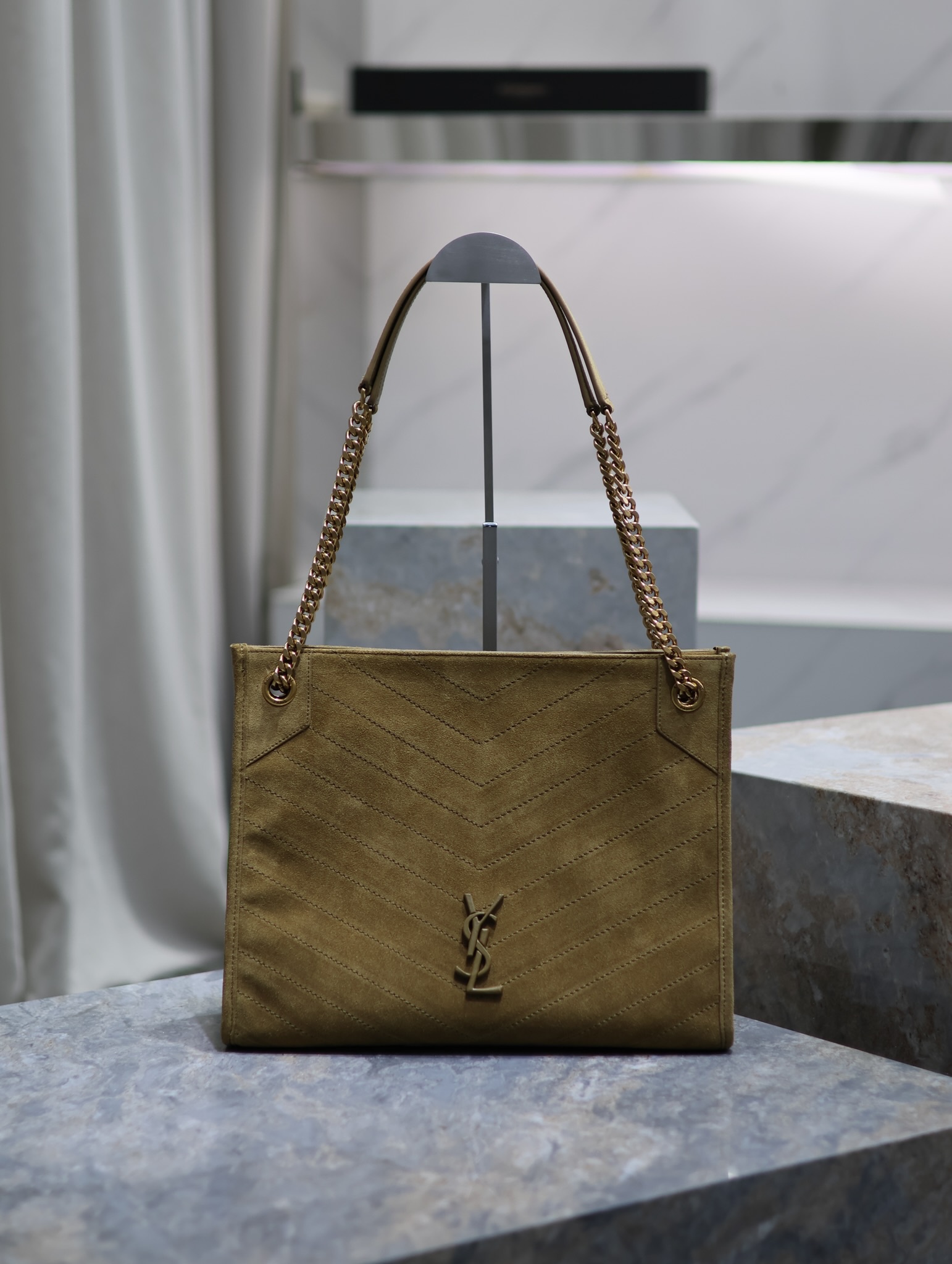 Bagsaaa Y51 Niki Medium Shopping In Suede 577999 Green - 33 X 27 X 11.5 CM