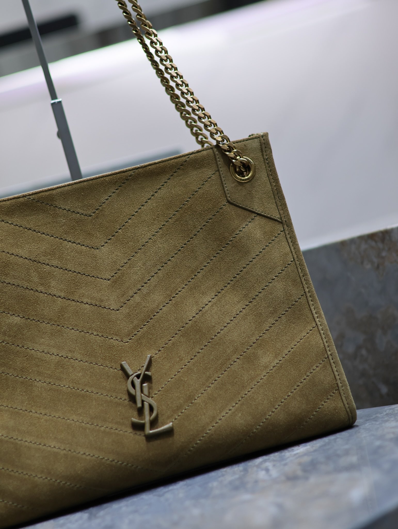 Bagsaaa Y51 Niki Medium Shopping In Suede 577999 Green - 33 X 27 X 11.5 CM