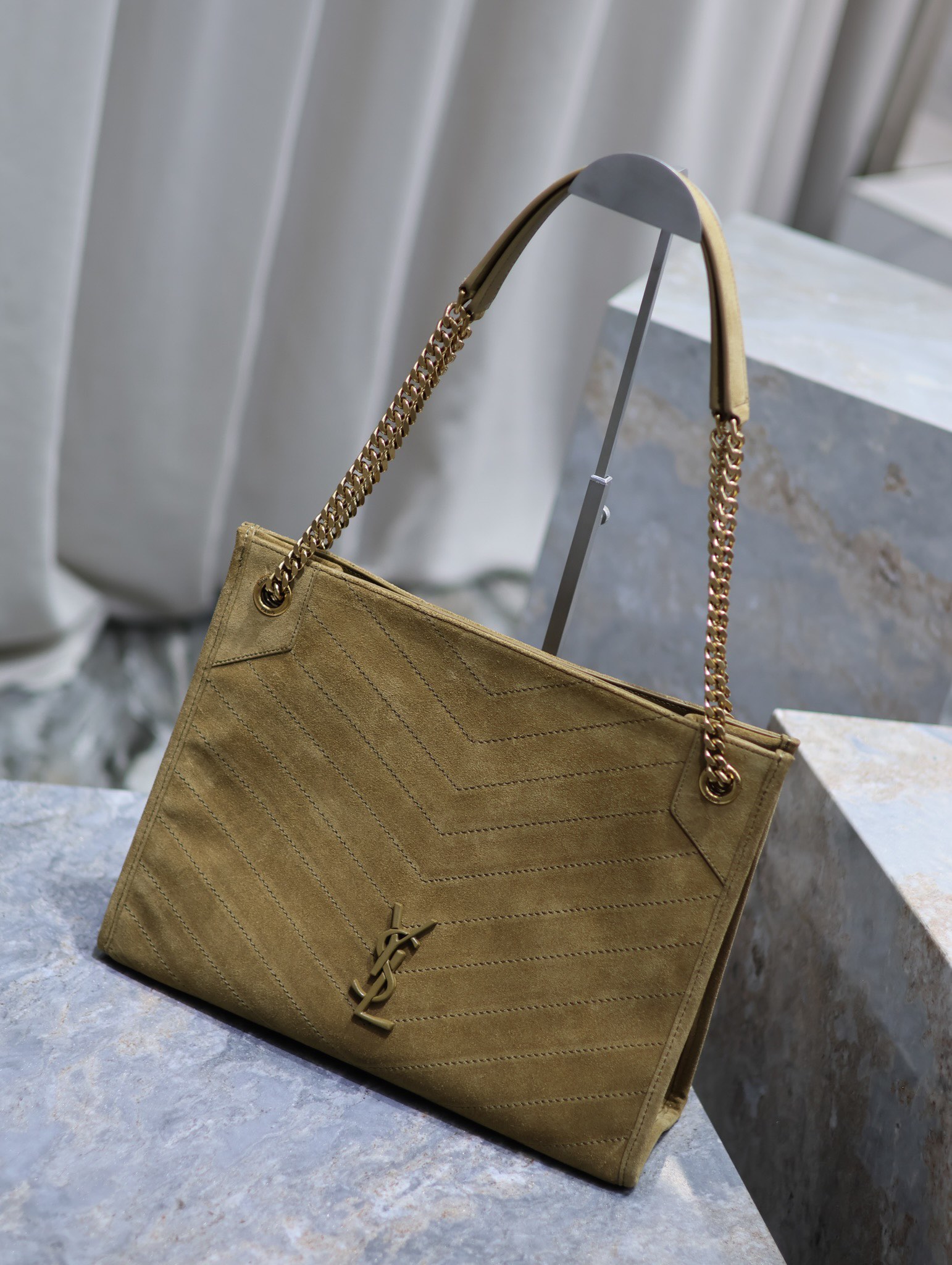 Bagsaaa Y51 Niki Medium Shopping In Suede 577999 Green - 33 X 27 X 11.5 CM