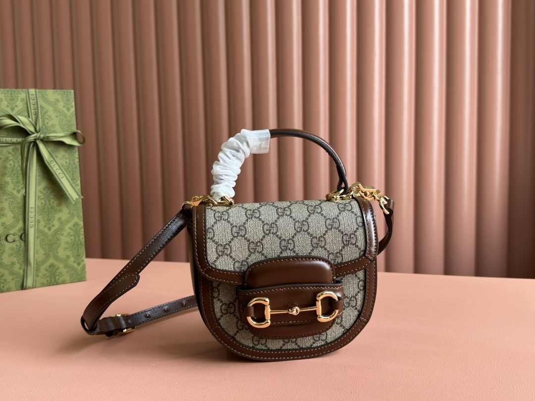 Bagsaaa Gvc*1 Horsebit 1955 Mini Top Handle Bag 781387 Brown - 18 x 15 x 6.5 cm
