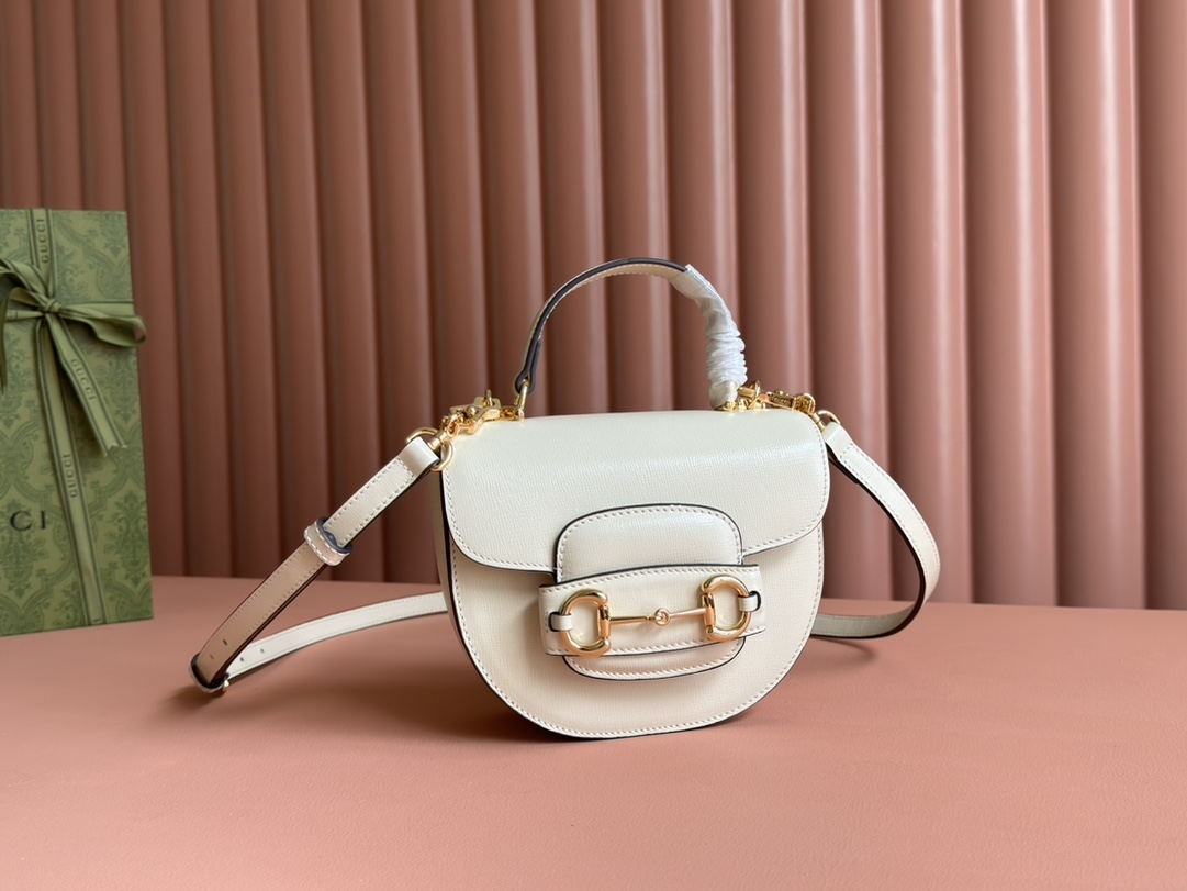 Bagsaaa Gvc*1 Horsebit 1955 Mini Top Handle Bag 781387 White - 18 x 15 x 6.5 cm