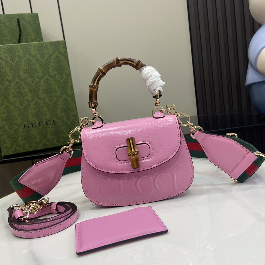 Bagsaaa Gvc*1 Bamboo 1947 Mini Top Handle Bag 786482 Pink - 17 x12 x 7.5 cm