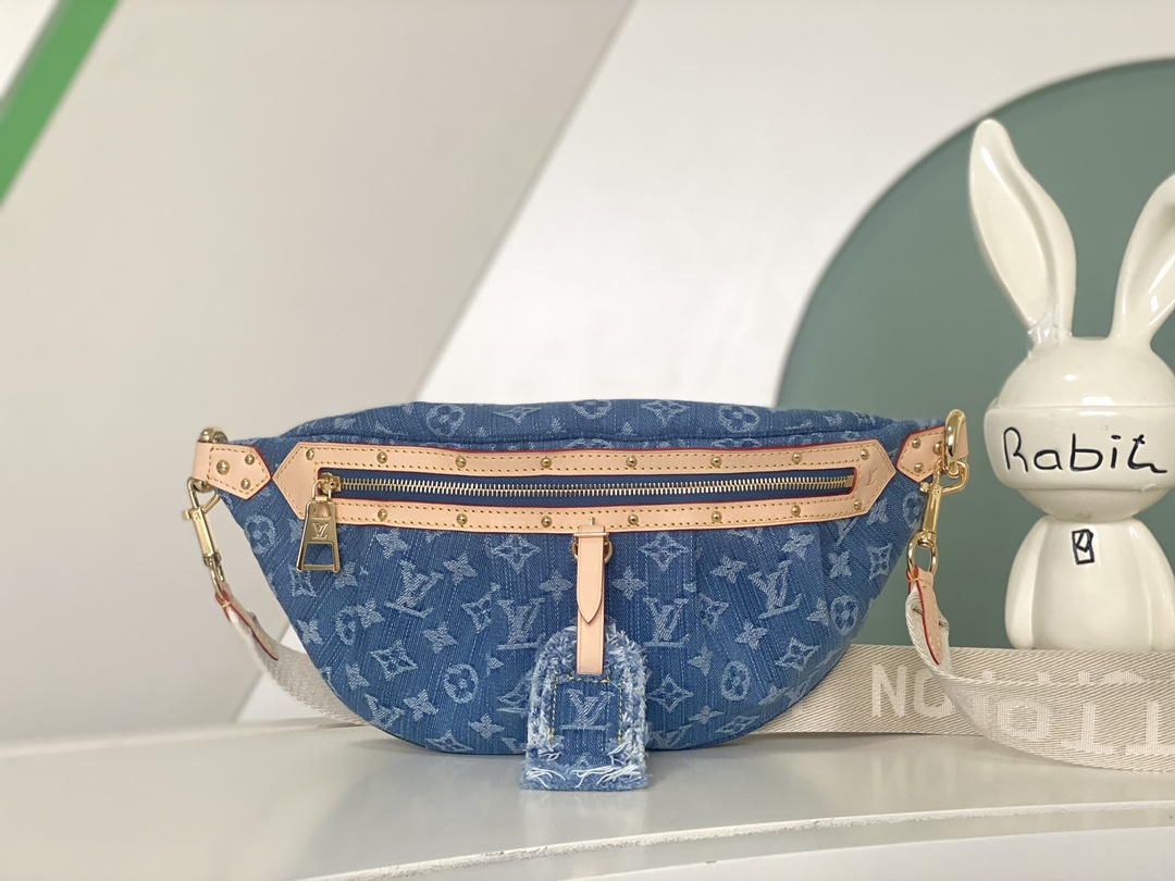 Bagsaaa L0vis Vvtt0n M46837 High Rise Denim Blue Bumbag - 38 x 16 x 8 cm