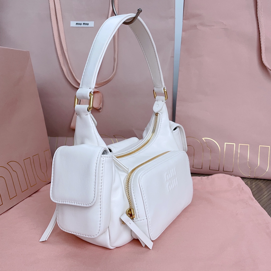 Bagsaaa M1um1u Nappa Leather Pocket Bag White - 21x6x12 cm