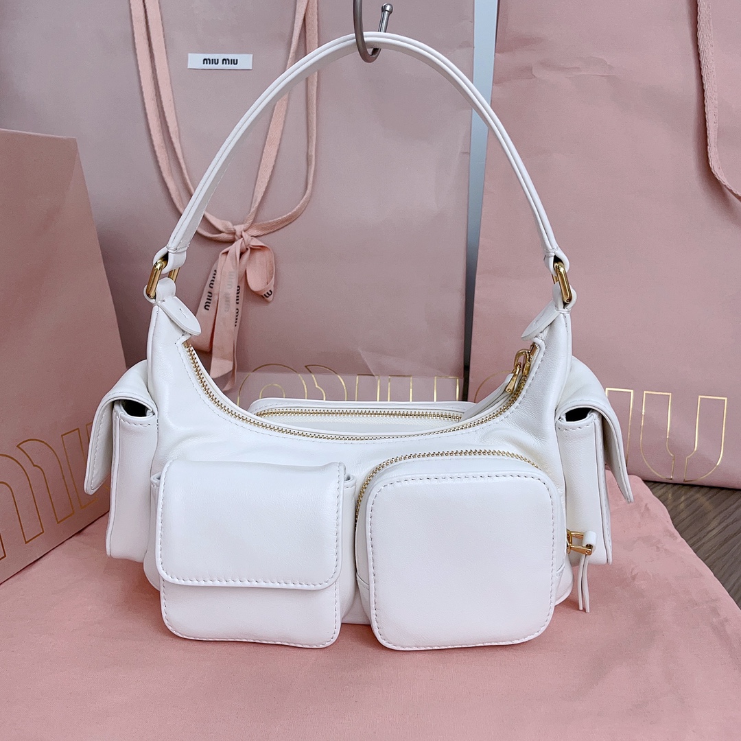 Bagsaaa M1um1u Nappa Leather Pocket Bag White - 21x6x12 cm