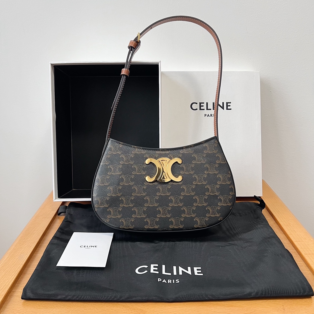 Bagsaaa Ce1i*e Medium Tilly Bag In Triomphe Canvas And Calfskin - 22 X 13.5 X 4 CM