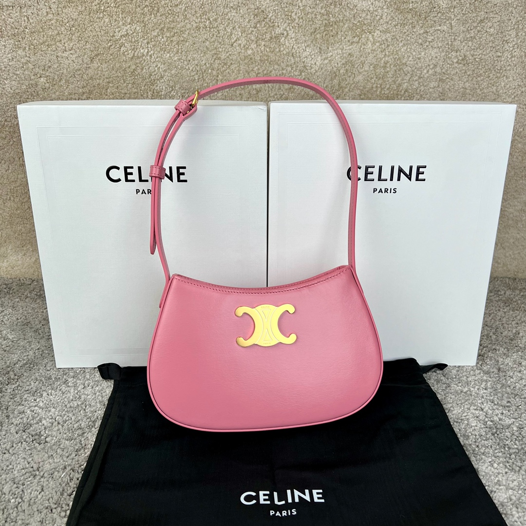 Bagsaaa Ce1i*e Medium Tilly Bag In Shiny Calfskin Pink - 22 X 13.5 X 4 CM