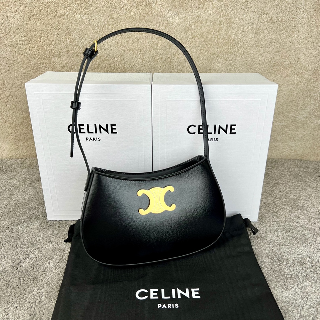 Bagsaaa Ce1i*e Medium Tilly Bag In Shiny Calfskin Black - 22 X 13.5 X 4 CM