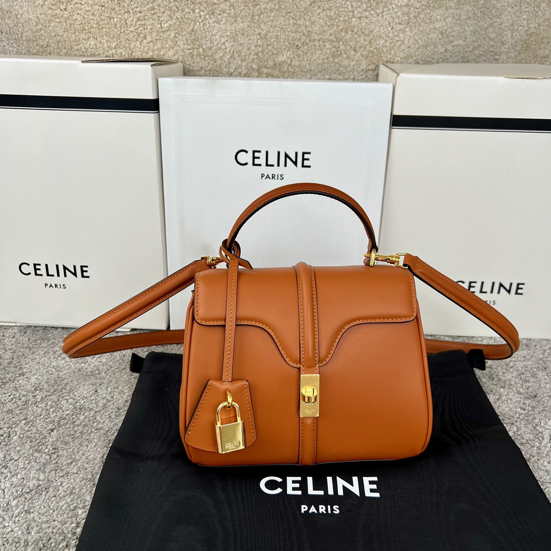 Bagsaaa Ce1i*e Mini 16 In Natural Calfskin Tan Brown - 18.5 X 15.5 X 9 CM