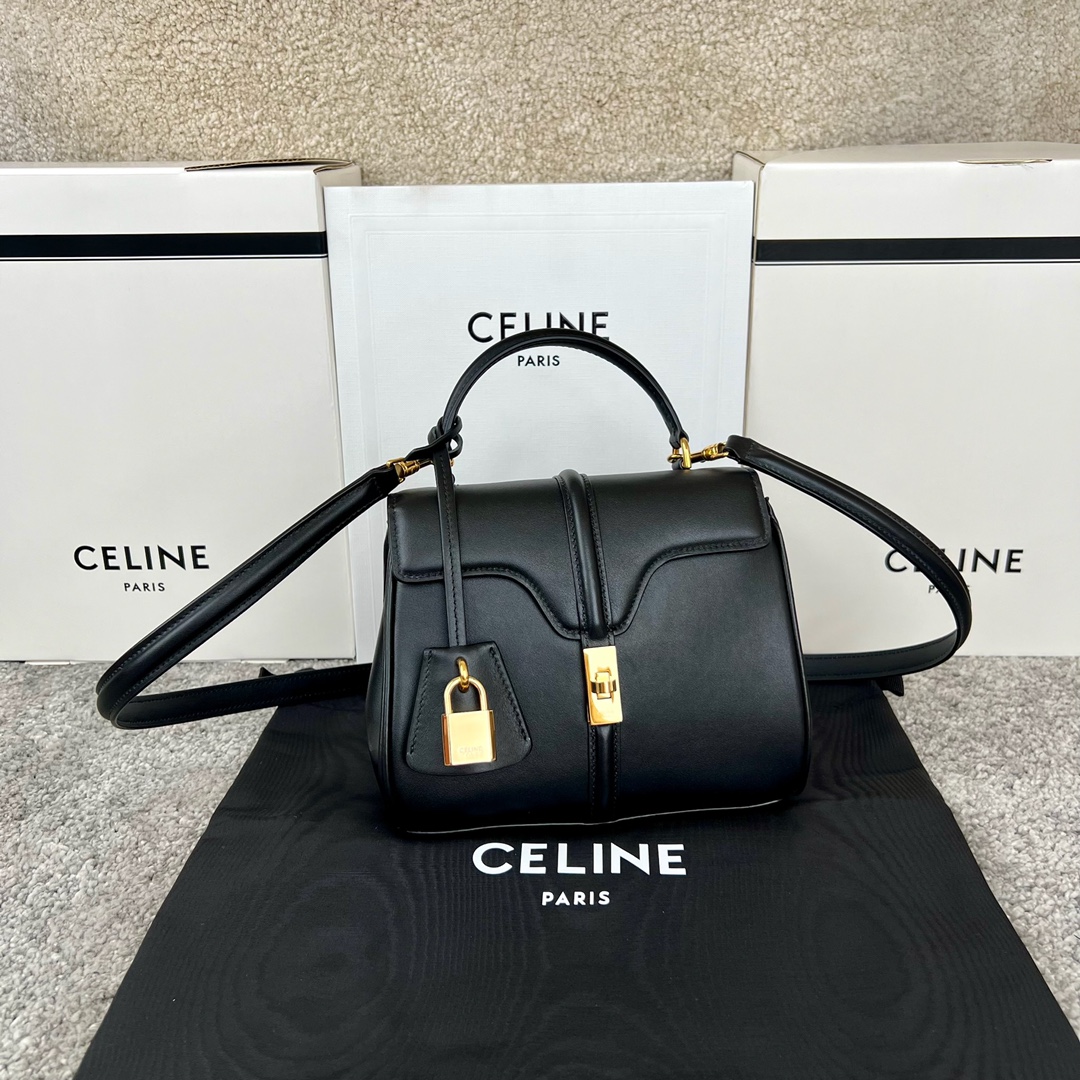 Bagsaaa Ce1i*e Mini 16 In Satinated Calfskin Black - 18.5 X 15.5 X 9 CM