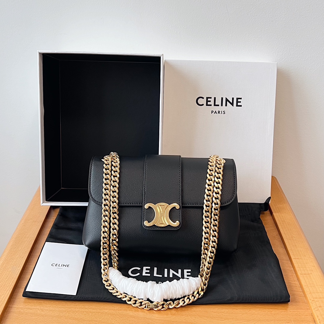Bagsaaa Teen Ce1i*e Victoire Bag In S*pple Calfskin Black - 23.5 X 14 X 8 CM