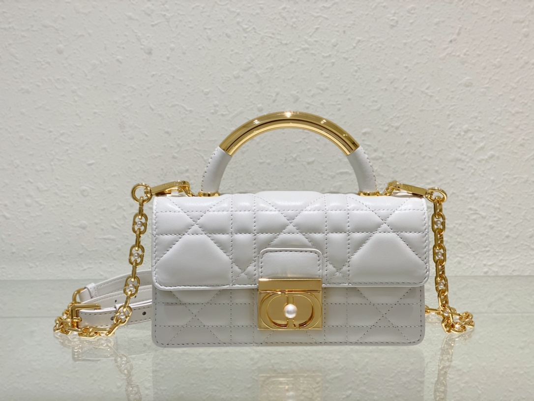 Bagsaaa Mini D10r Ange Bag Latte Macrocannage Calfskin - 20 x 12 x 5 cm