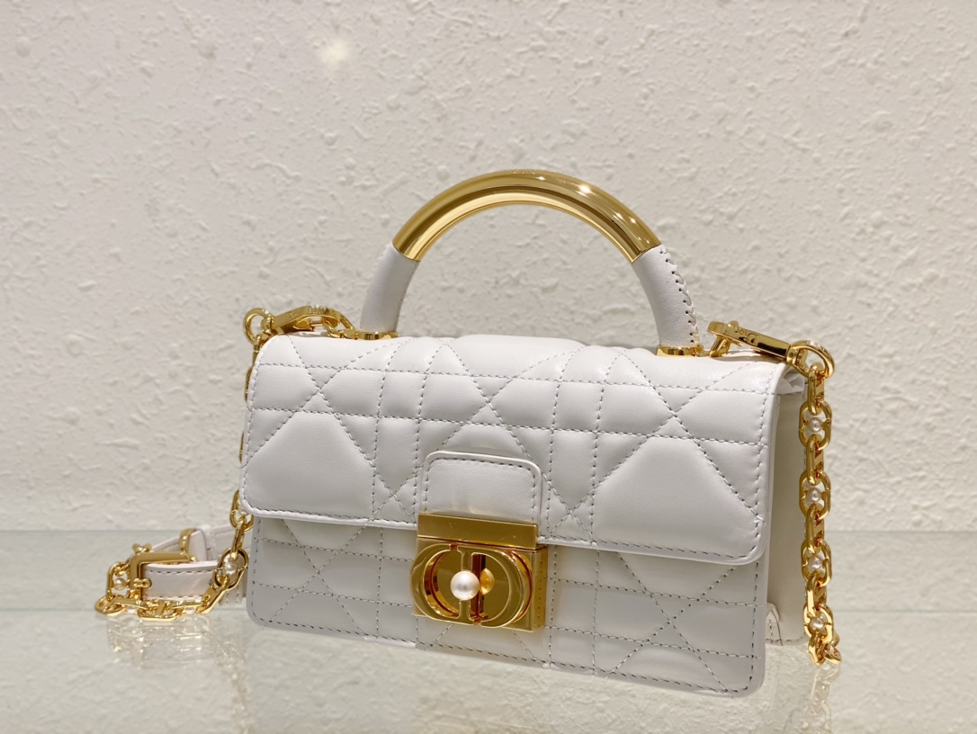 Bagsaaa Mini D10r Ange Bag Latte Macrocannage Calfskin - 20 x 12 x 5 cm