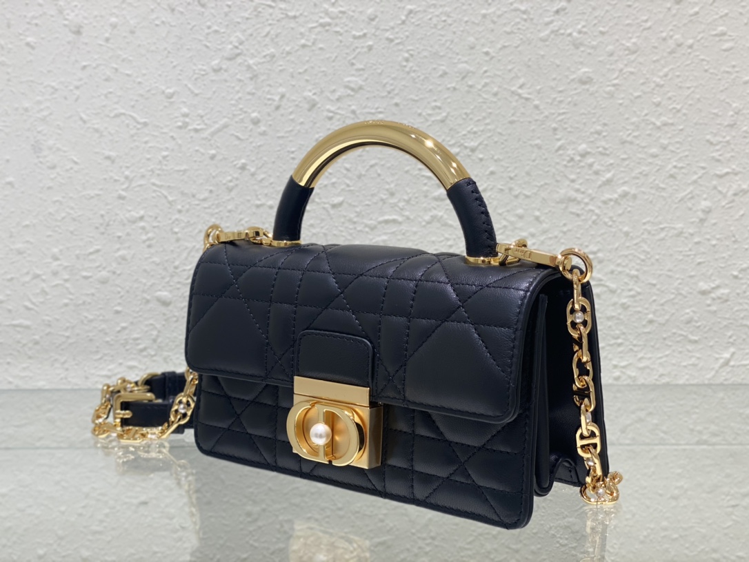 Bagsaaa Mini D10r Ange Bag Black Macrocannage Calfskin - 20 x 12 x 5 cm