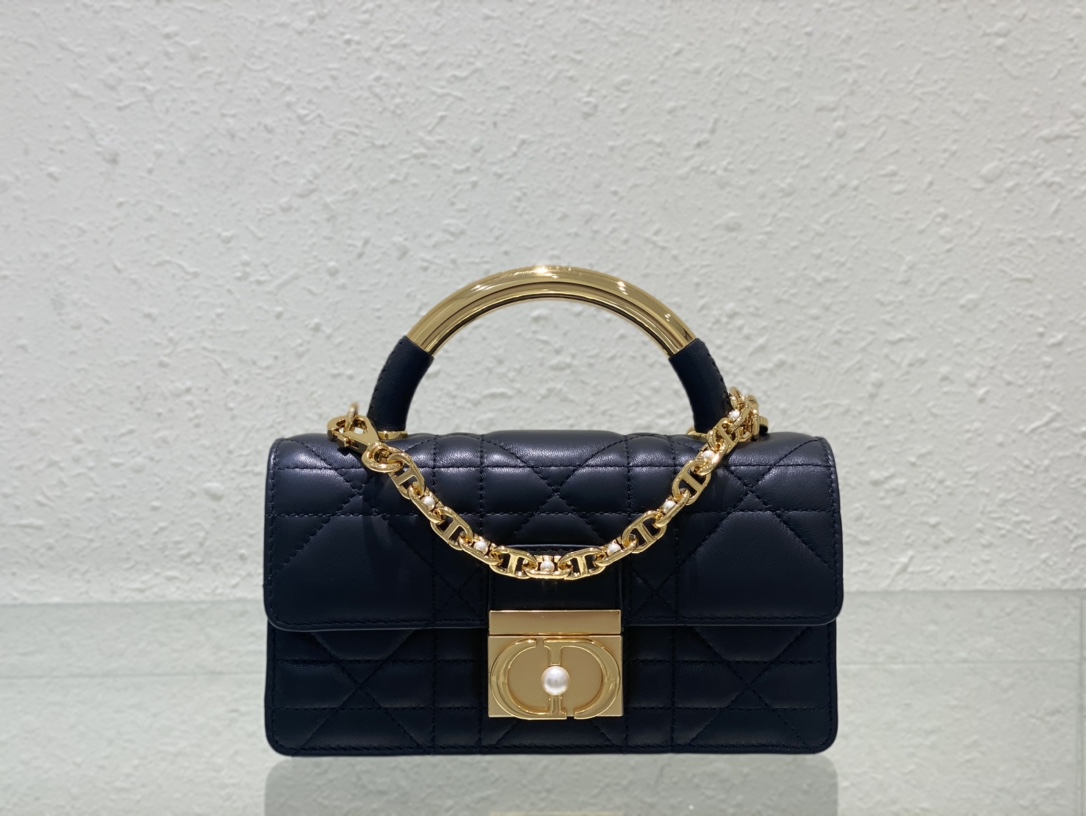 Bagsaaa Mini D10r Ange Bag Black Macrocannage Calfskin - 20 x 12 x 5 cm