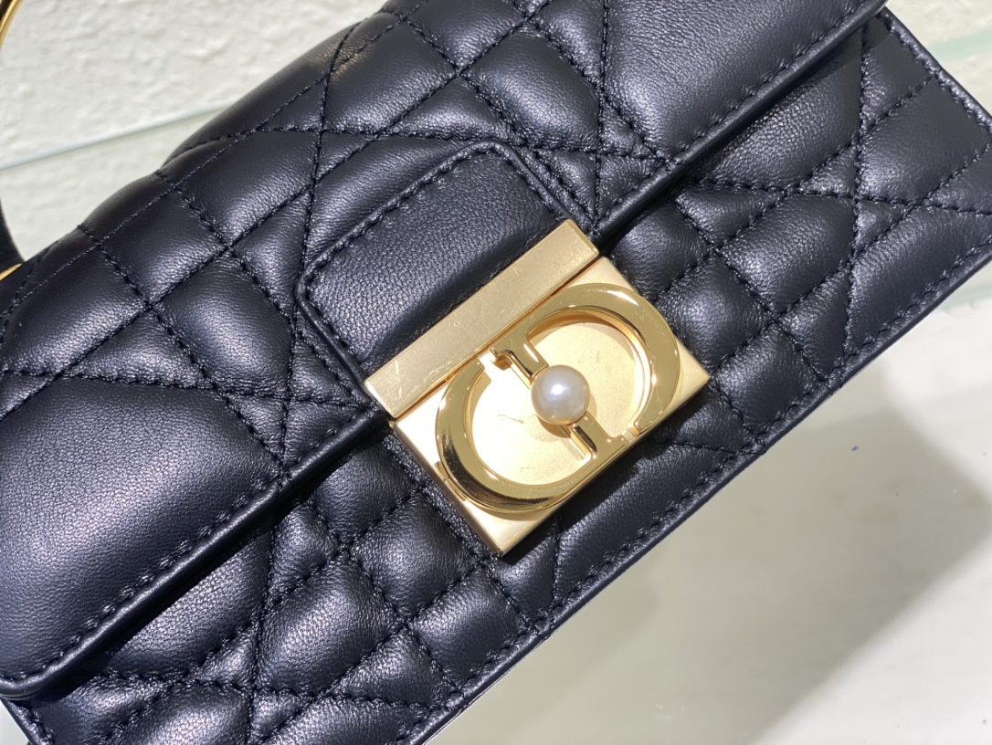 Bagsaaa Mini D10r Ange Bag Black Macrocannage Calfskin - 20 x 12 x 5 cm