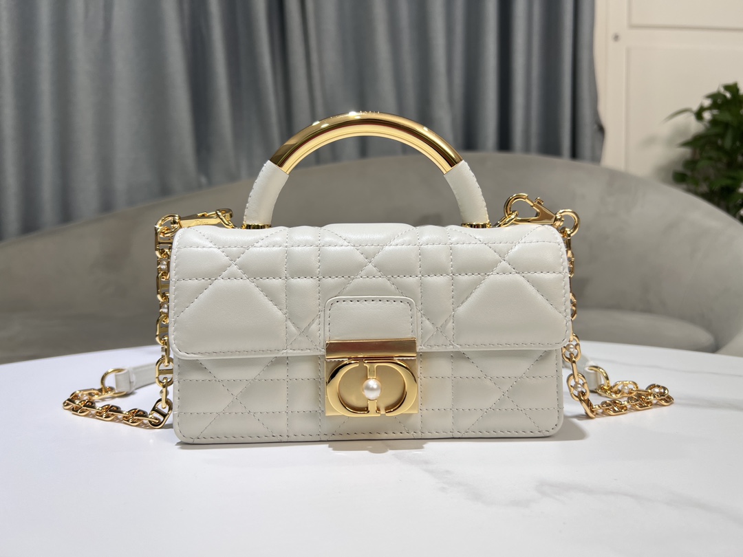 Bagsaaa Mini D10r Ange Bag Latte Macrocannage Calfskin - 20 x 12 x 5 cm