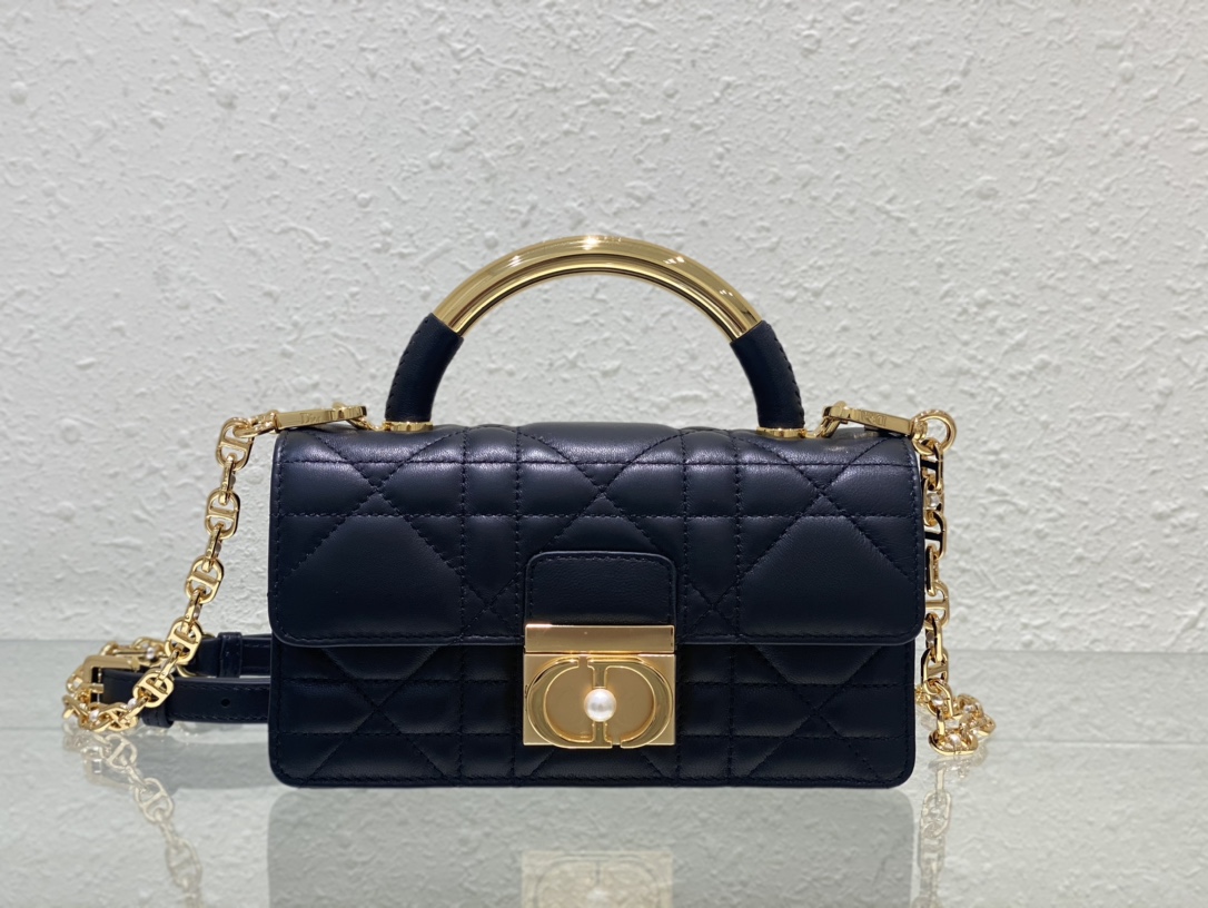 Bagsaaa Mini D10r Ange Bag Black Macrocannage Calfskin - 20 x 12 x 5 cm