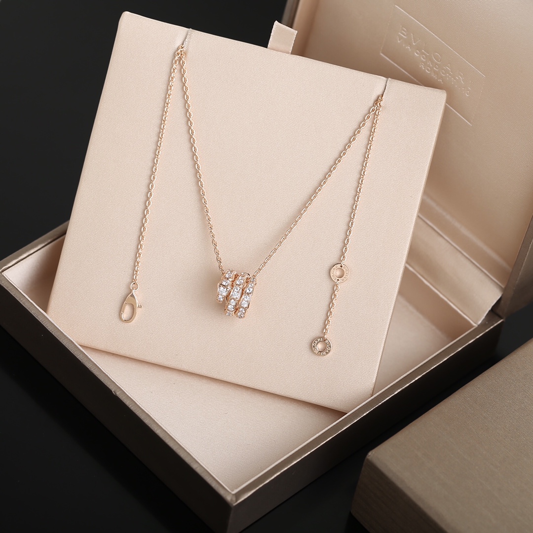 Bagsaaa Bv1g*ai Serpenti Viper Necklace Rose Gold