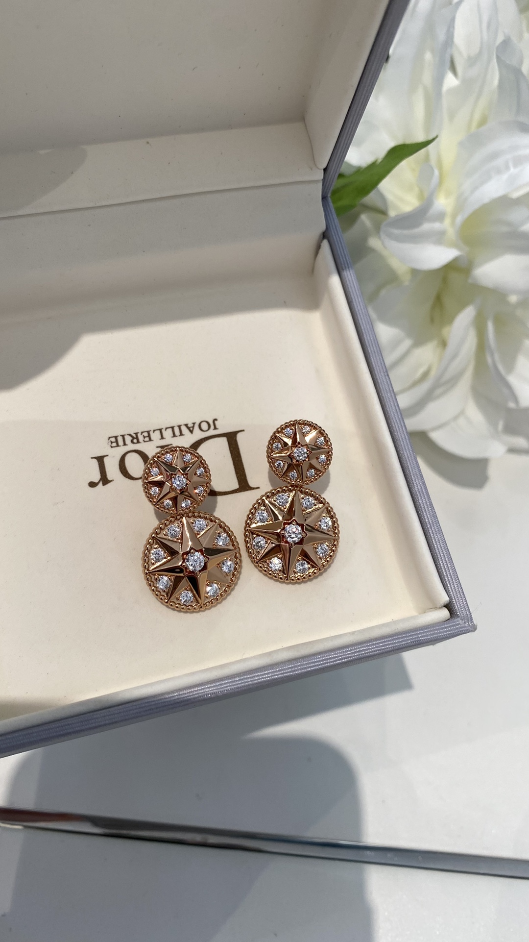 Bagsaaa D10r Rose des Vents Earrings Pink Gold and D1am0nds