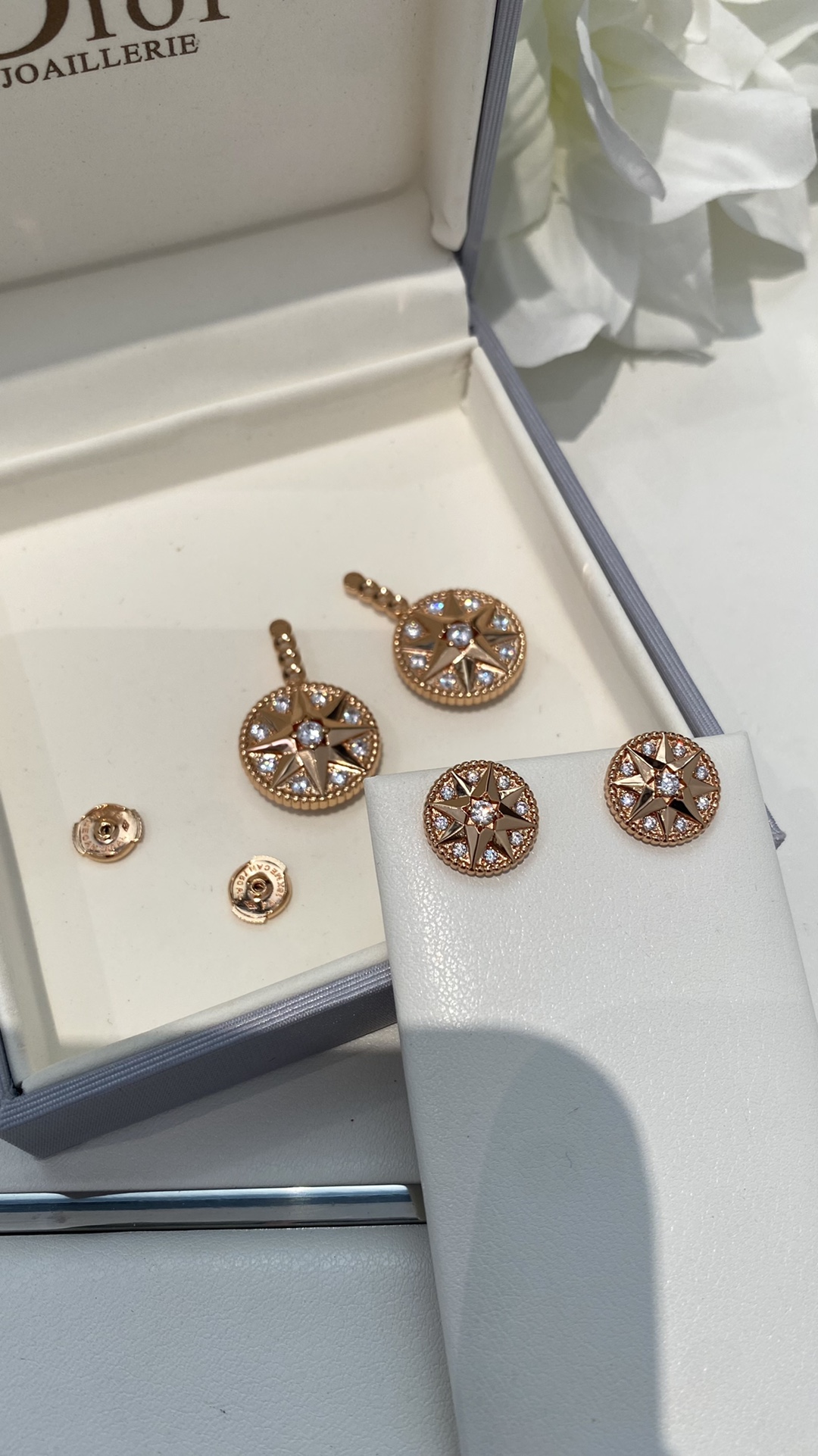 Bagsaaa D10r Rose des Vents Earrings Pink Gold and D1am0nds