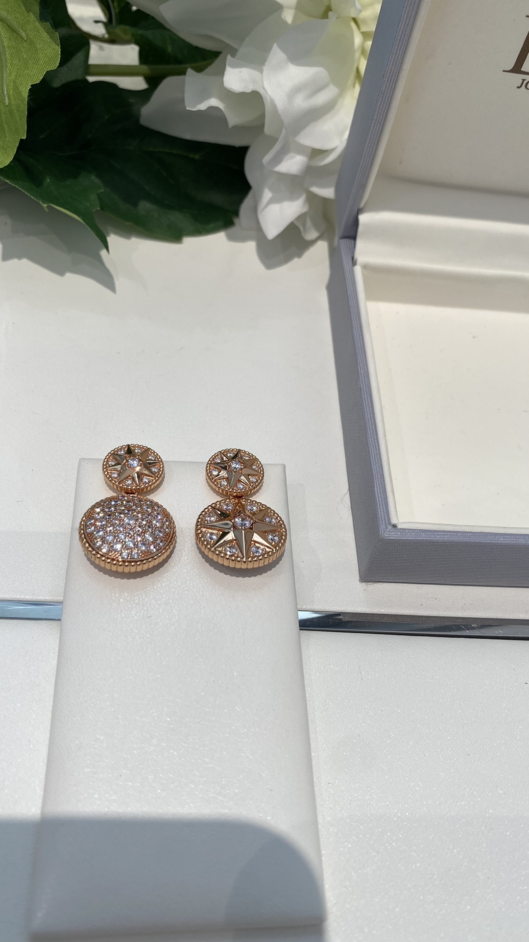 Bagsaaa D10r Rose des Vents Earrings Pink Gold and D1am0nds